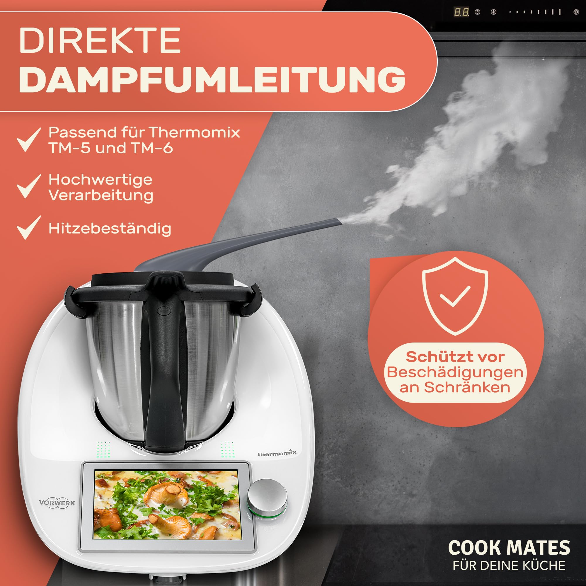 Przekierowywacz pary dla Thermomix TM5 TM6 | EXTRA DŁUGI | Odprowadzający parę do szafek wiszących Ochrona | Akcesoria do przekierowywania pary dla TM-5 TM-6