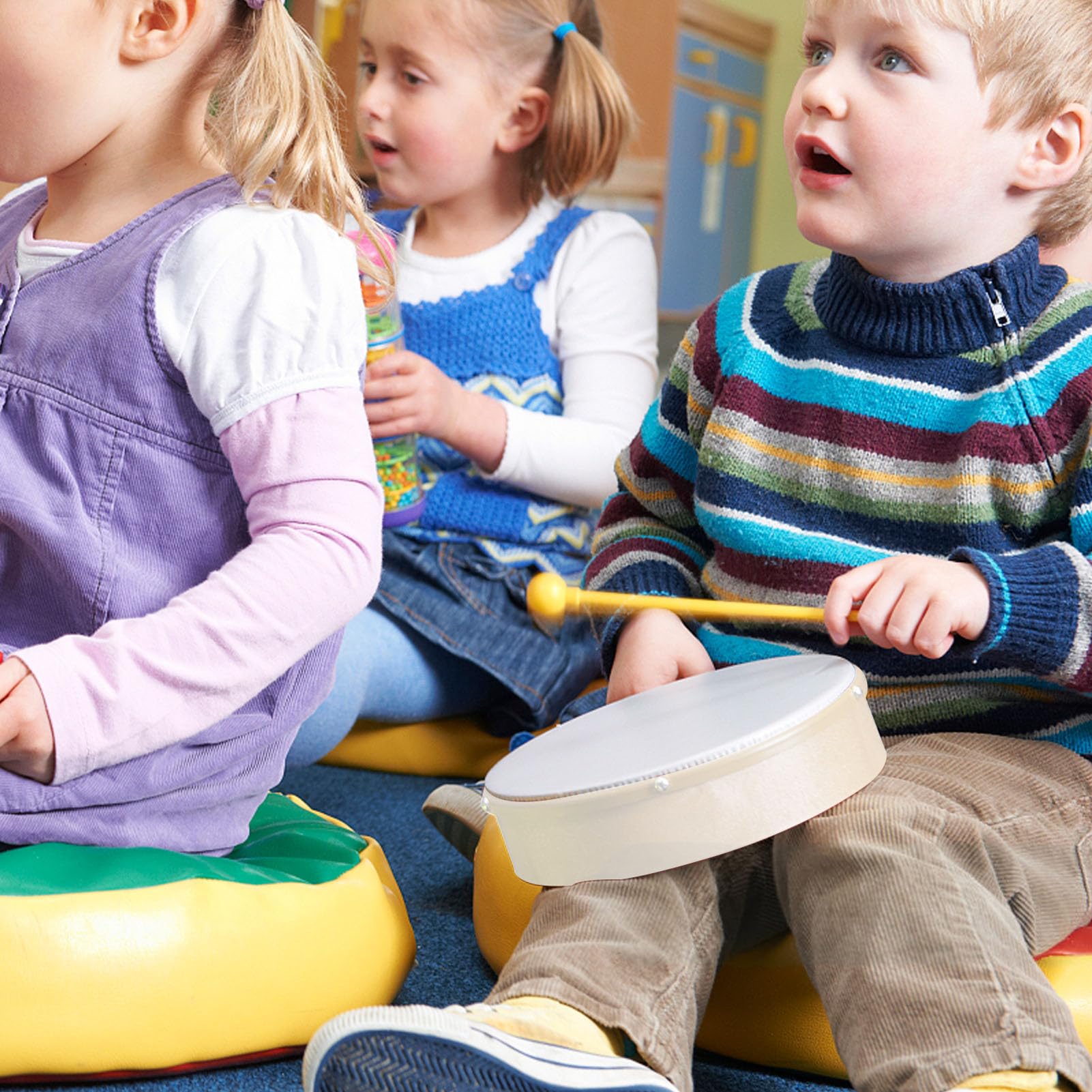 Schaffell-Handtrommel – 10 Zoll Und 8 Zoll Birkenholz-Rahmentrommel Mit Stock | Nieten-Schlaginstrument Aus Natürlichem Schaffell Für Kinder, Anfänger, Erwachsene, Klassenzimmer, Musikunterricht