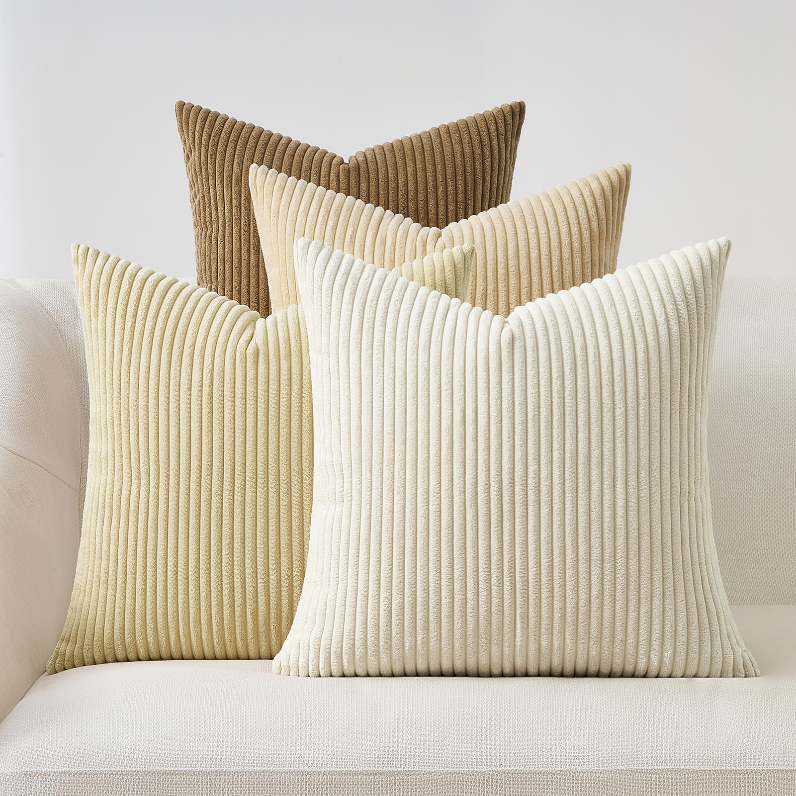 Topfinel Kissenbezug 40x40 cm Beige 4er Set Kordsamt Kissenbezüge Kissenhülle Dekokissenbezug Sofakissen Dekokissen deko für Sofa Schlafzimmer Wohnzimmer Balkon Kinder Flauschig Farbverlauf