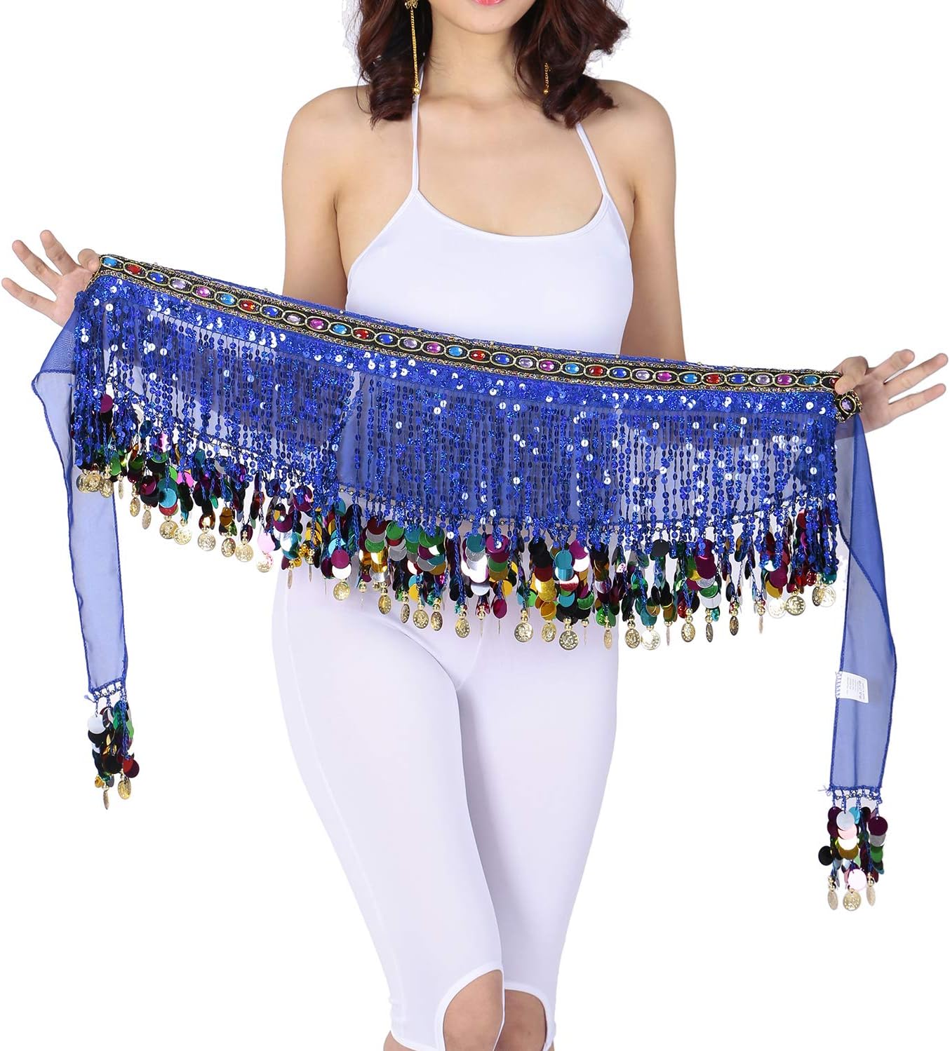 Beaded Belly Dance Hip Scarf Sequin Fringe Chiffon Skirt Wrap Waist Belt