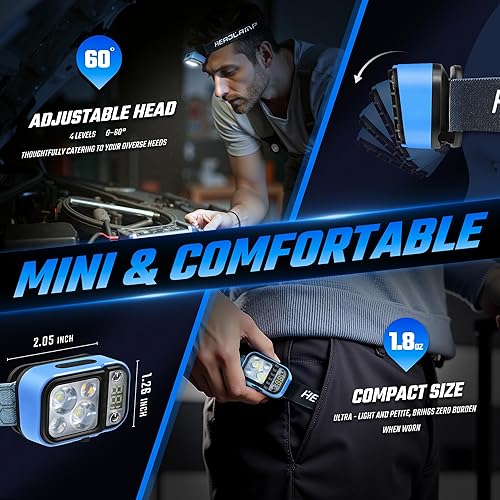 Miniatura 5 de DARKDAWN Linterna LED recargable, 5 modos USB C diadema linterna con sensor de movimiento, pantalla de alimentación digital, ajustable arribaabajo,