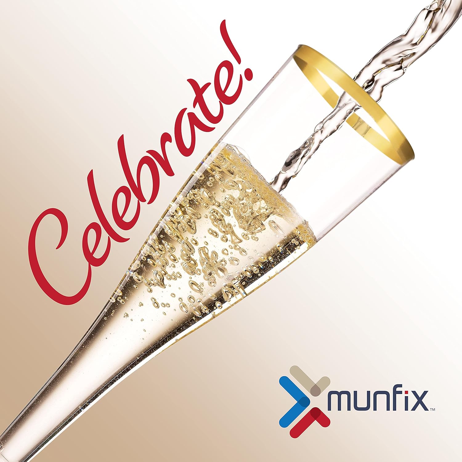 Munfix 100 Pack Gold Plastic Champagne Flutes, 5 Oz Clear Plastic Toasting Glasses Fancy Disposable Wedding Party Cocktail Cups with Gold Rim - Image 4