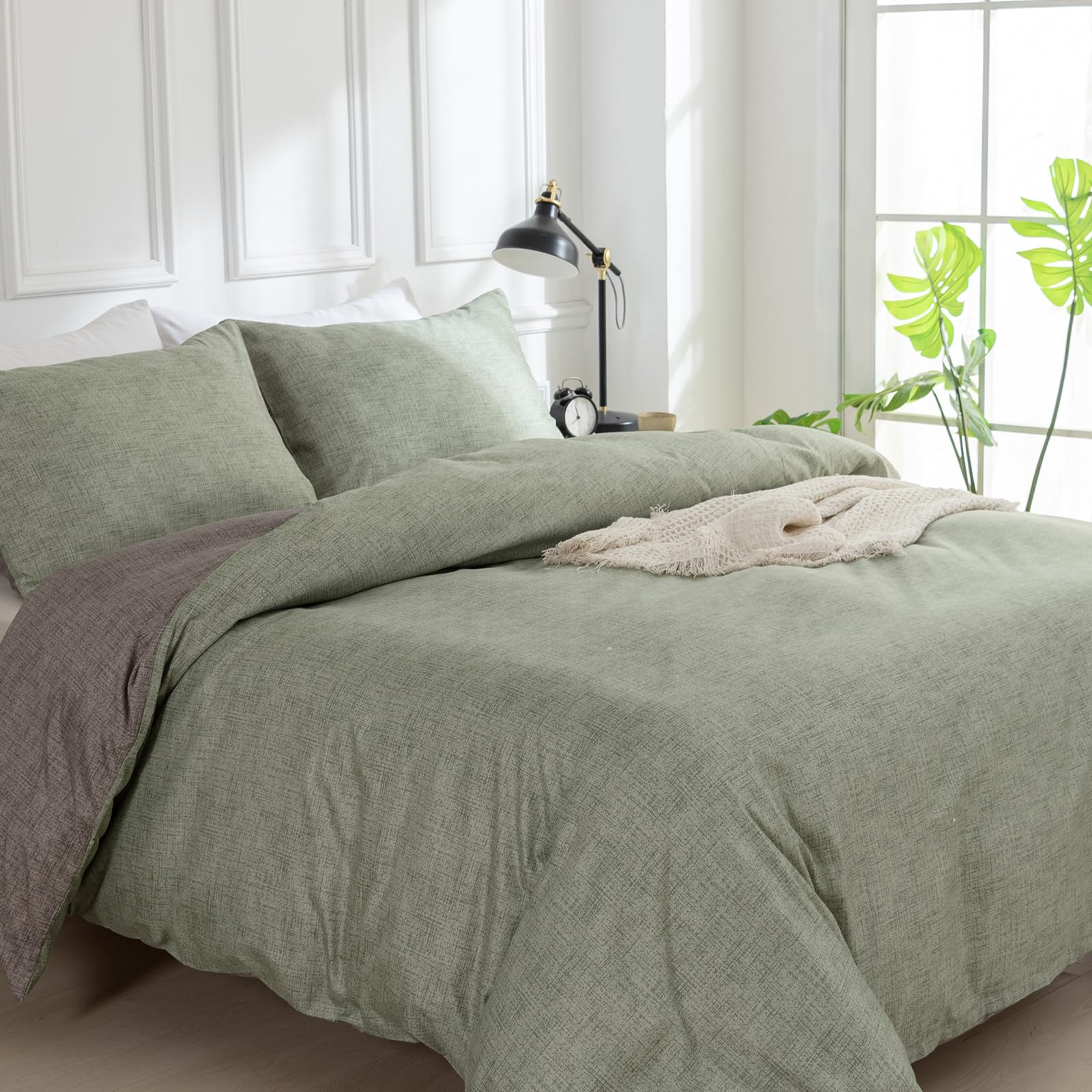 TTCM King Size Duvet Cover Sets, Green King Duvet Cover Set including Zipper Closure, 3 Piece Bedding Set
