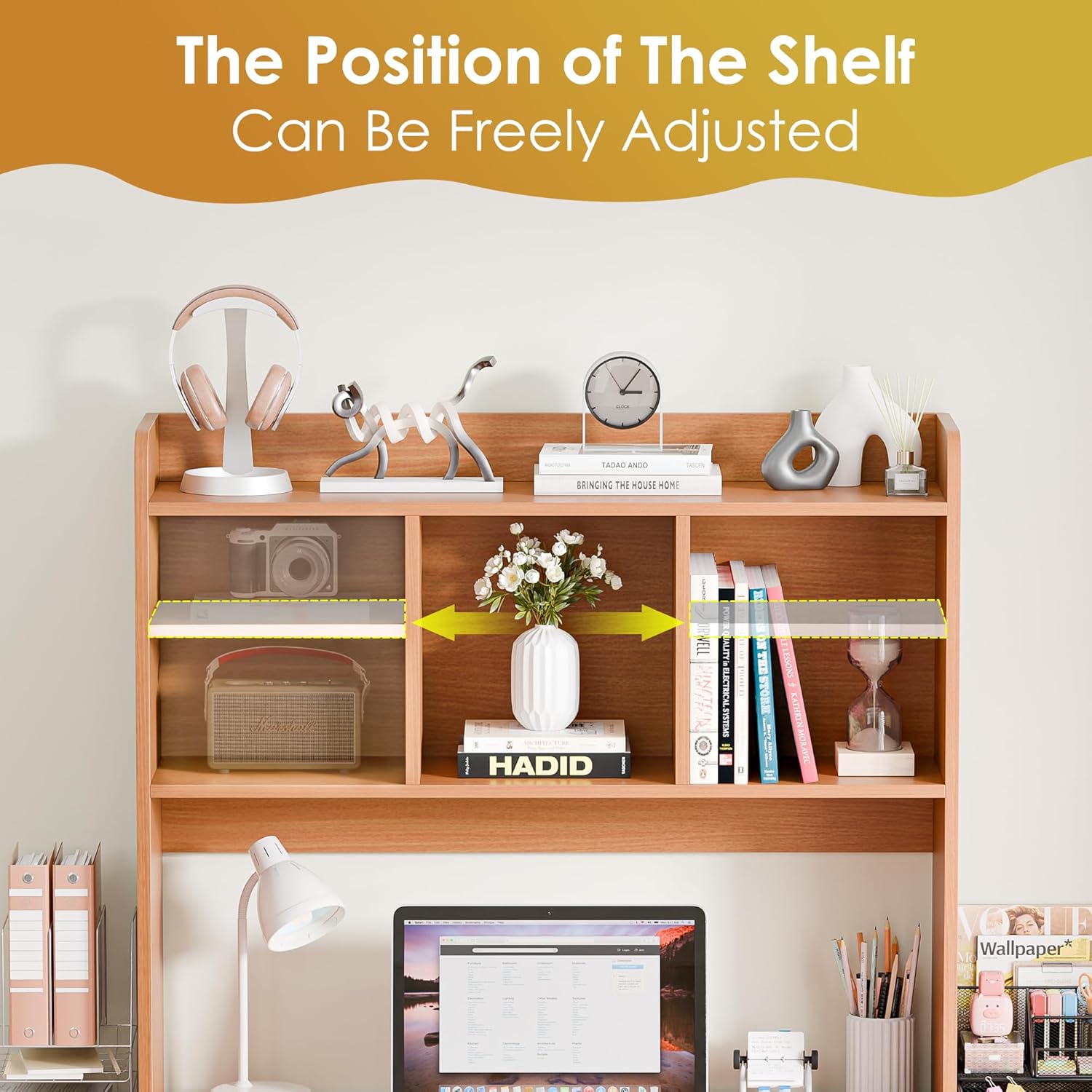 ZenStyle desktop organizer with various items on shelves