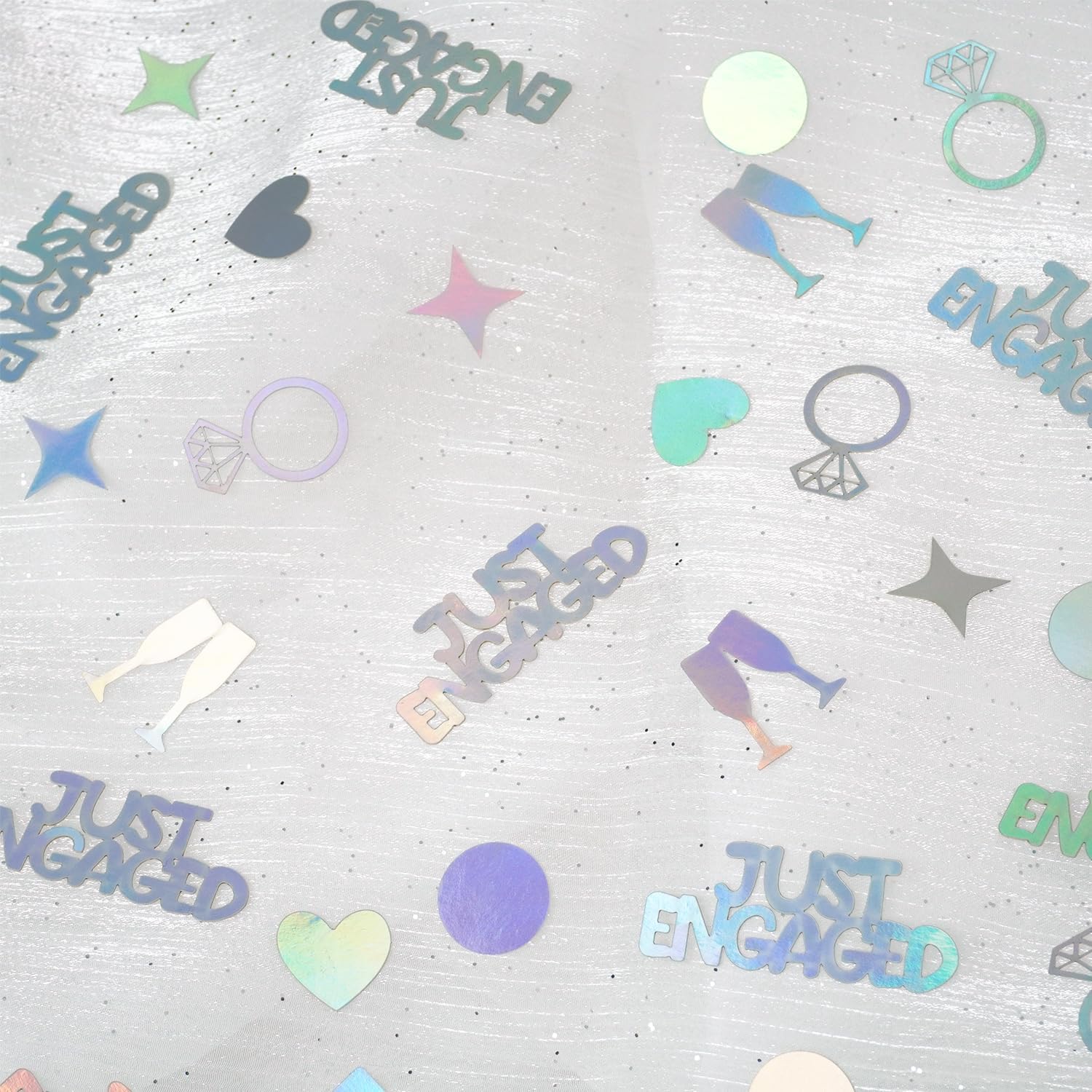 140 Pcs Just Engaged Confetti, Iridescent Foil Engagement Table Scatters
