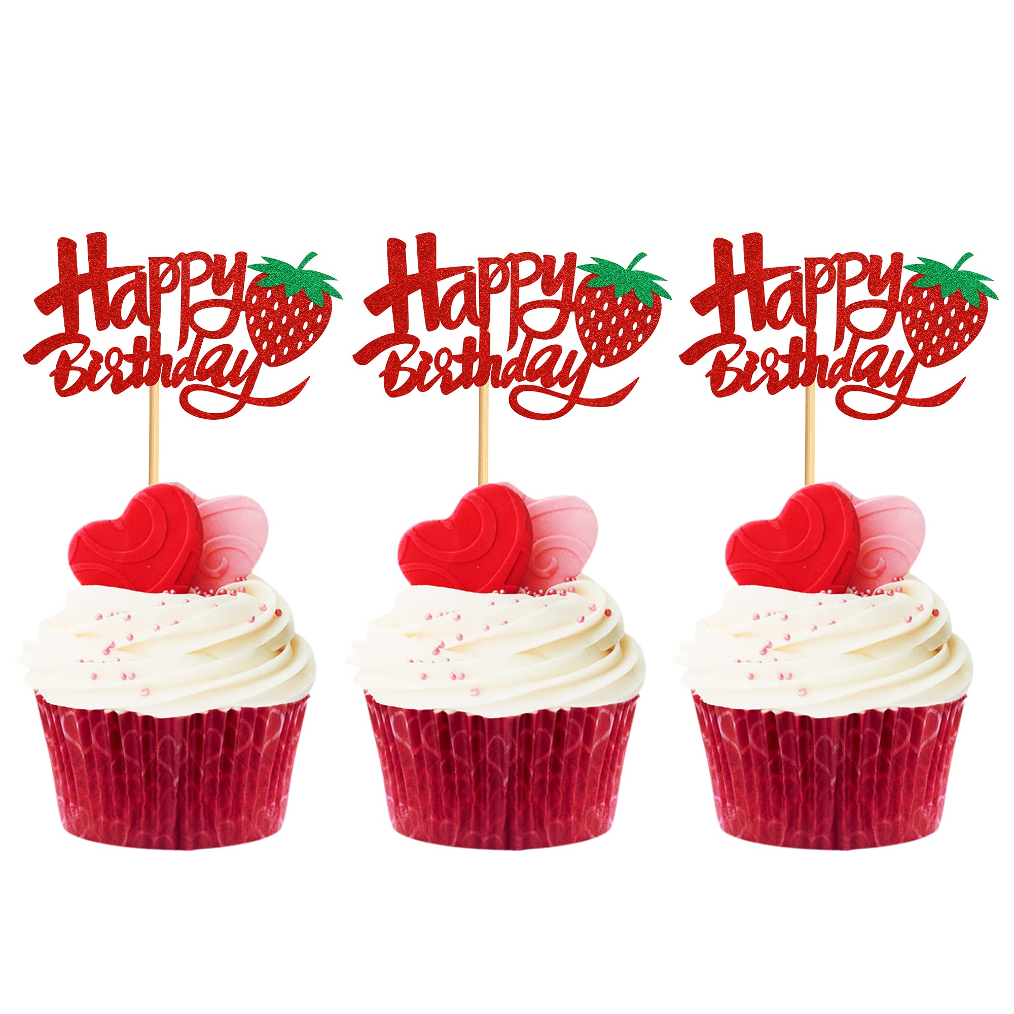 Buy Keaziu 36 Pack Red Starwberry Happy Birthday Cupcake Toppers for