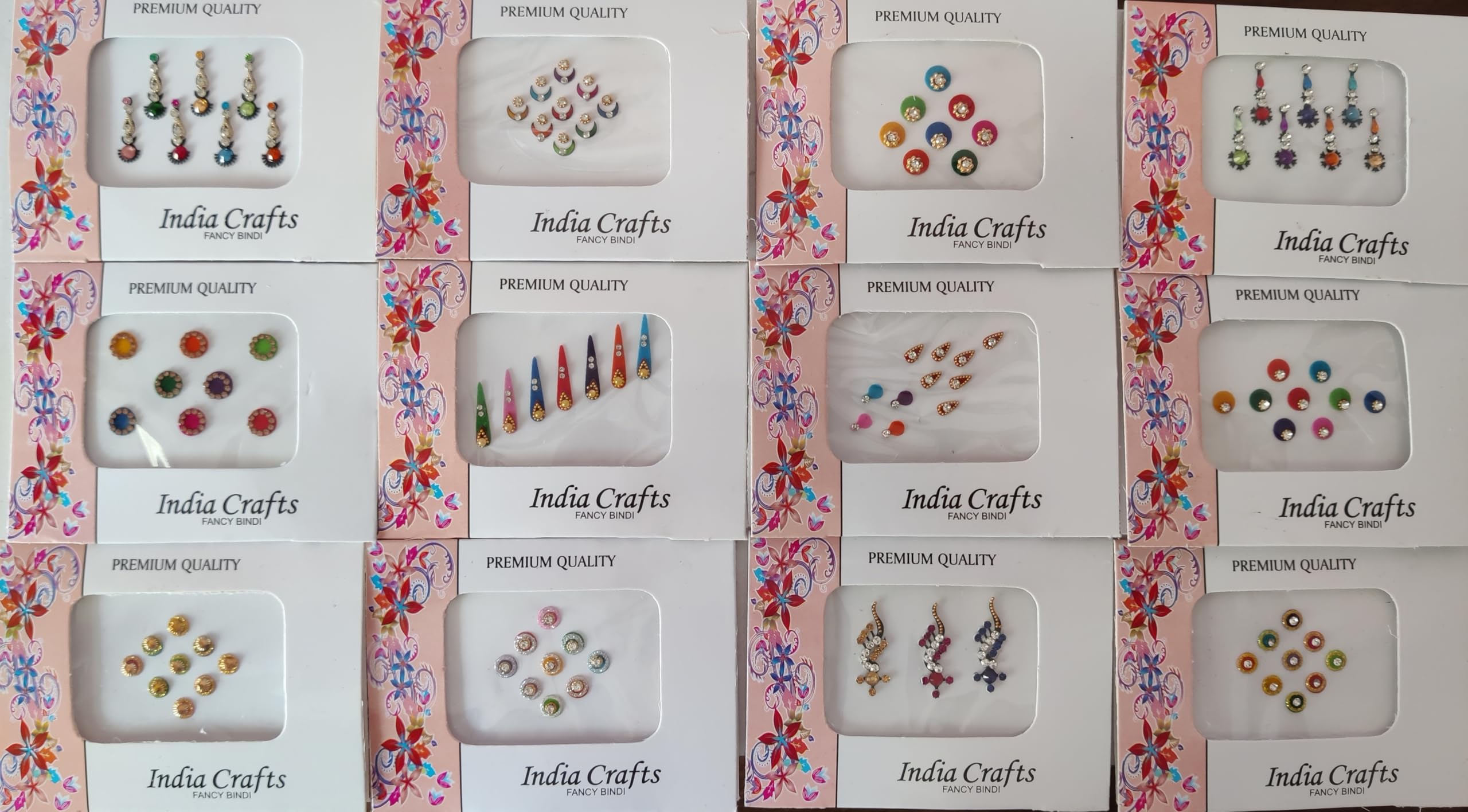 12 Combo Bindi Packs All in One- Multicolored Face Jewels Bindi Stickers Forehead Tika