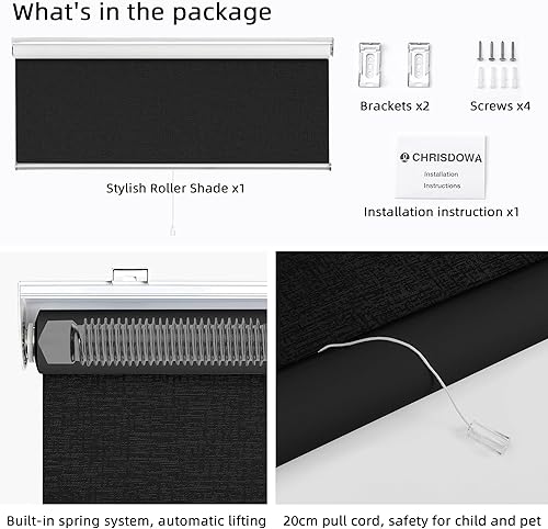 Miniatura 6 de ChrisDowa Persiana enrollable opaca sin cordón con sistema de resortes, oscurecimiento de la habitación, protección UV, persianas opacas de tela