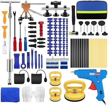 Dent Puller Hail Remover Kit 135pc Paintless Car Dent Puller Kit Pdr Kit 3 in 1 T-bar Slide Hammer& Bridge Puller & Lifter Hail Damage Repair Kit for Car Hail Damage Large Small Dent Fast Removal
