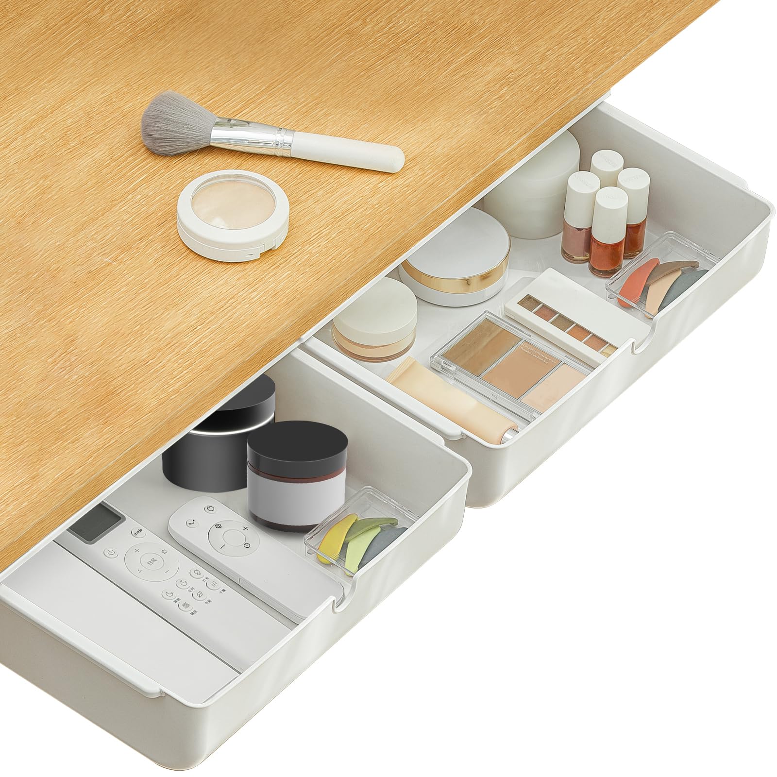 poeland Under Desk Drawer Self-Stick Storage Organizer for Office Home School Large Size White 2 Pack — image 1