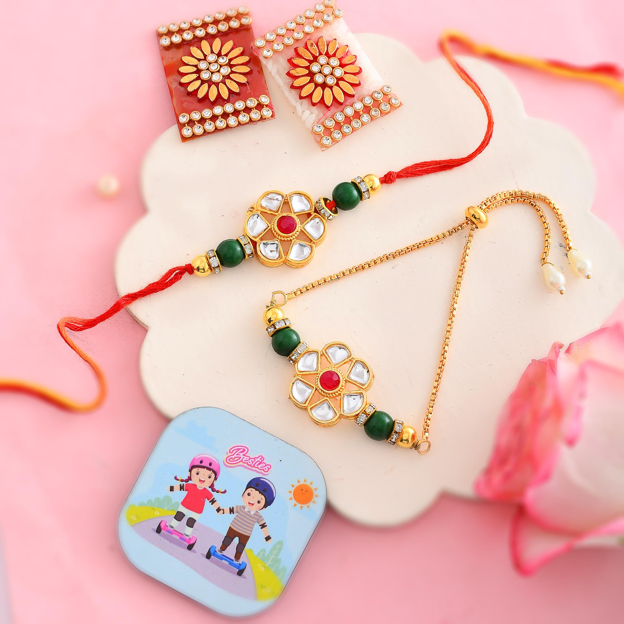 CraftVatika Magnet Rakhi Gift Combo for Brother Bhabhi, Couple Rakhi for Bhaiya Bhabhi, Pair Rakhi for Bhai Bhabhi, Rakhi with Magnet, Fridge Magnet for Door Decor