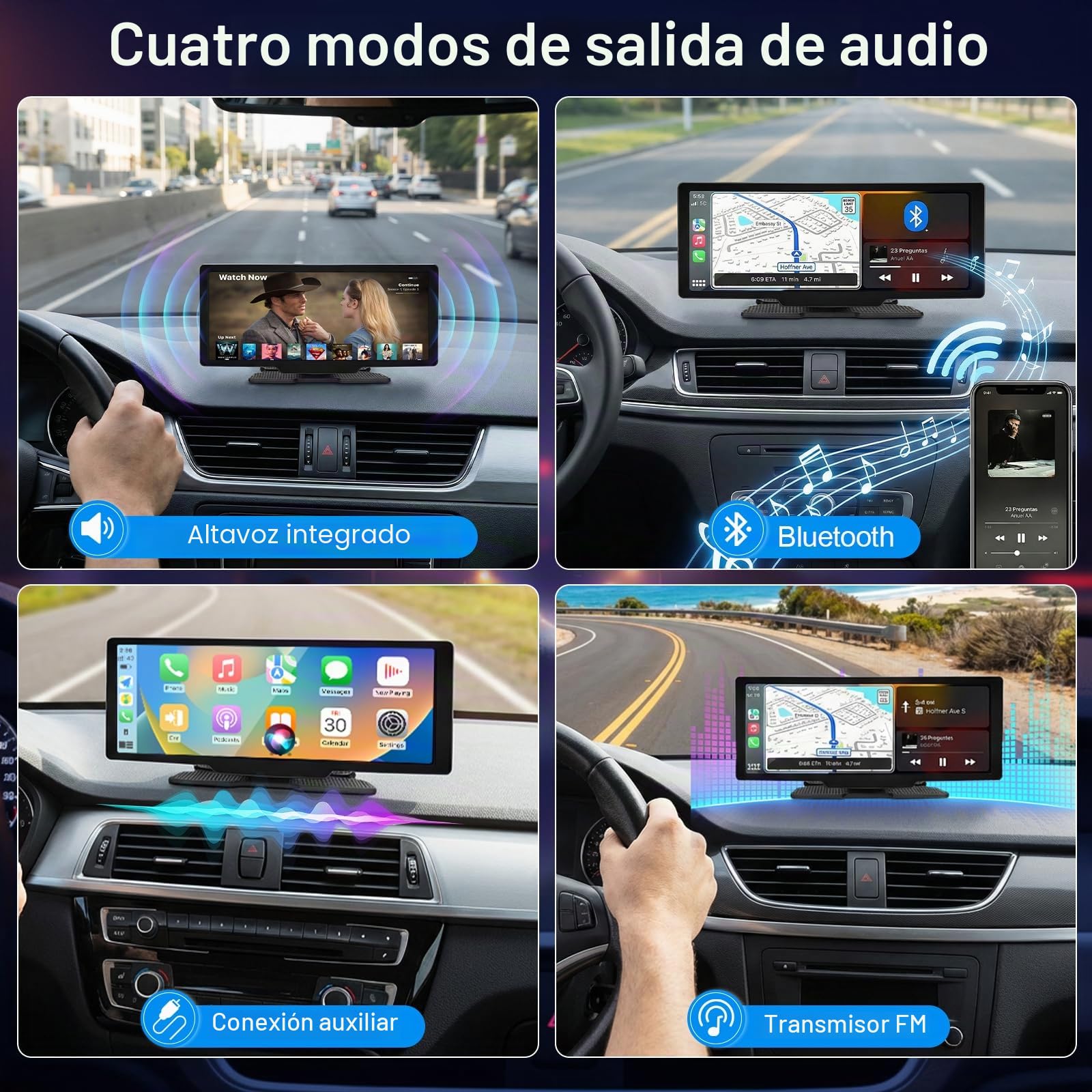 Pantalla Carplay Coche de 10.26" - Pantalla inalámbrica Android Auto Car Play con cámara 4K Dashcam 1080P Cámara de Marcha atrás táctil IPS Bluetooth Mirror Link Pantalla Dividida FM/AUX 64GTF