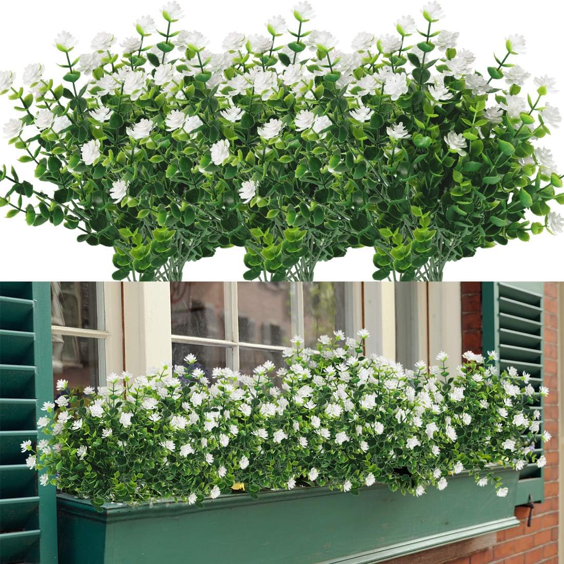 20 Bundles Artificial Flowers, Fake Artificial Greenery UV Resistant No Fade Faux Plastic Plants for Wedding Bridle Bouquet Indoor Outdoor Home Garden Kitchen Office Table Vase (White)