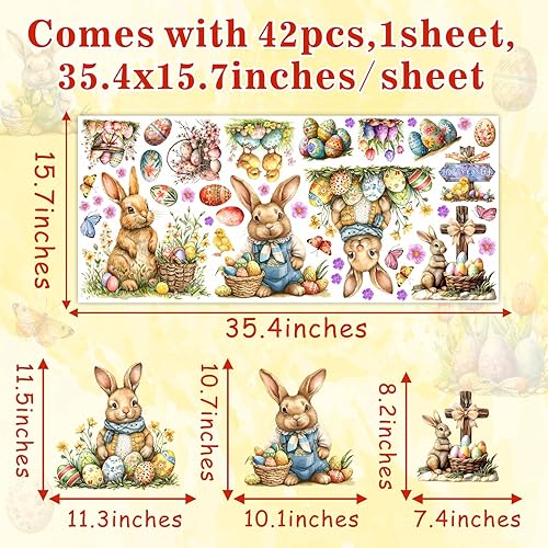 Miniatura 4 de Pegatinas de pared de huevo de Pascua, calcomanías de pared extraíbles de conejo de Pascua, divertidas calcomanías de pared de ramas de árbol de