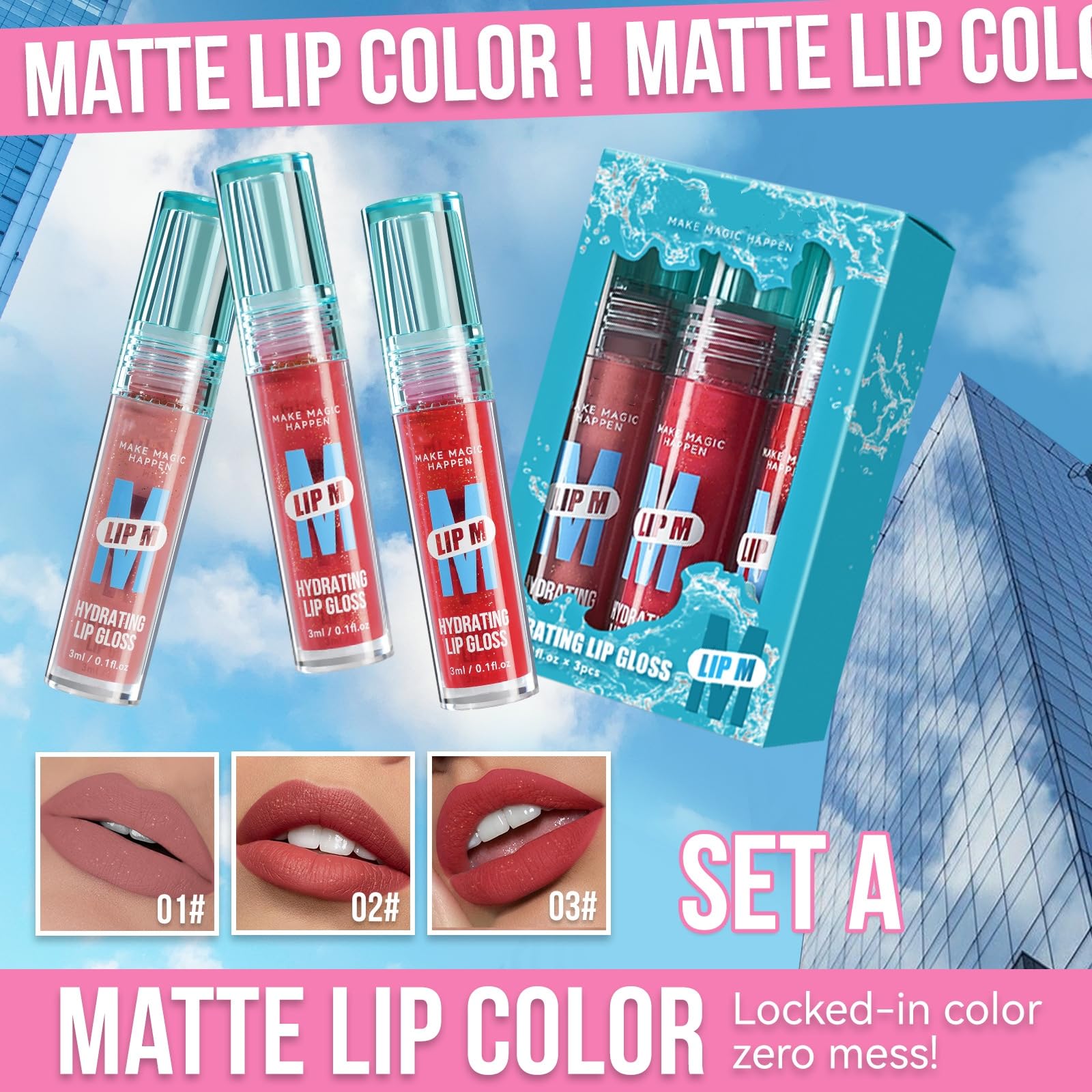 Hydrating Lip Gloss with Lightweight Non-Sticky Matte Finish, 3ml Lip Stain Set in Nude Pink, Brick Red - Image 2