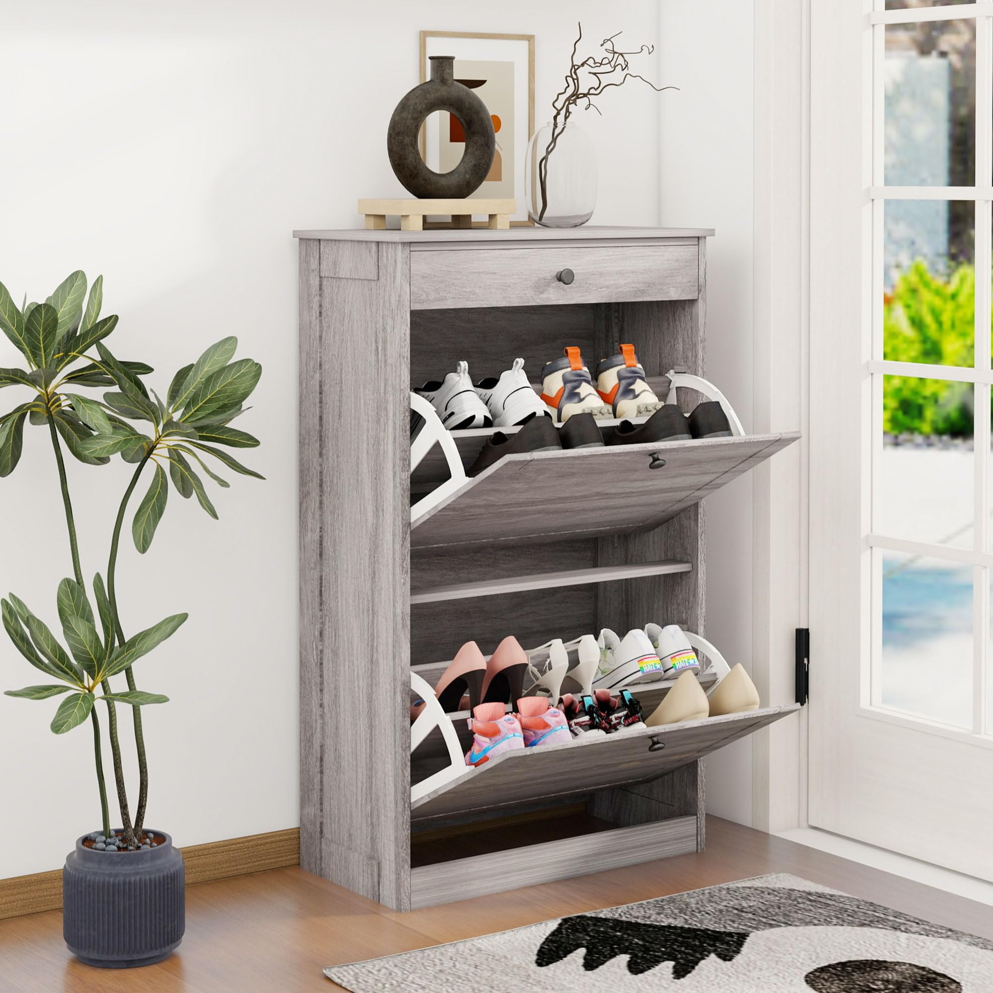 Amazon.com: FTZxHKLX Shoe Storage Cabinet with 2 Flip Drawers