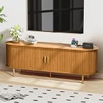DHH 55" TV Stand with Power Outlet for TVs up to 60 Inch, Entertainment Center with Storage and Adjustable Shelves, Modern Media Console with Sliding Doors for Living Room, Yellow Walnut