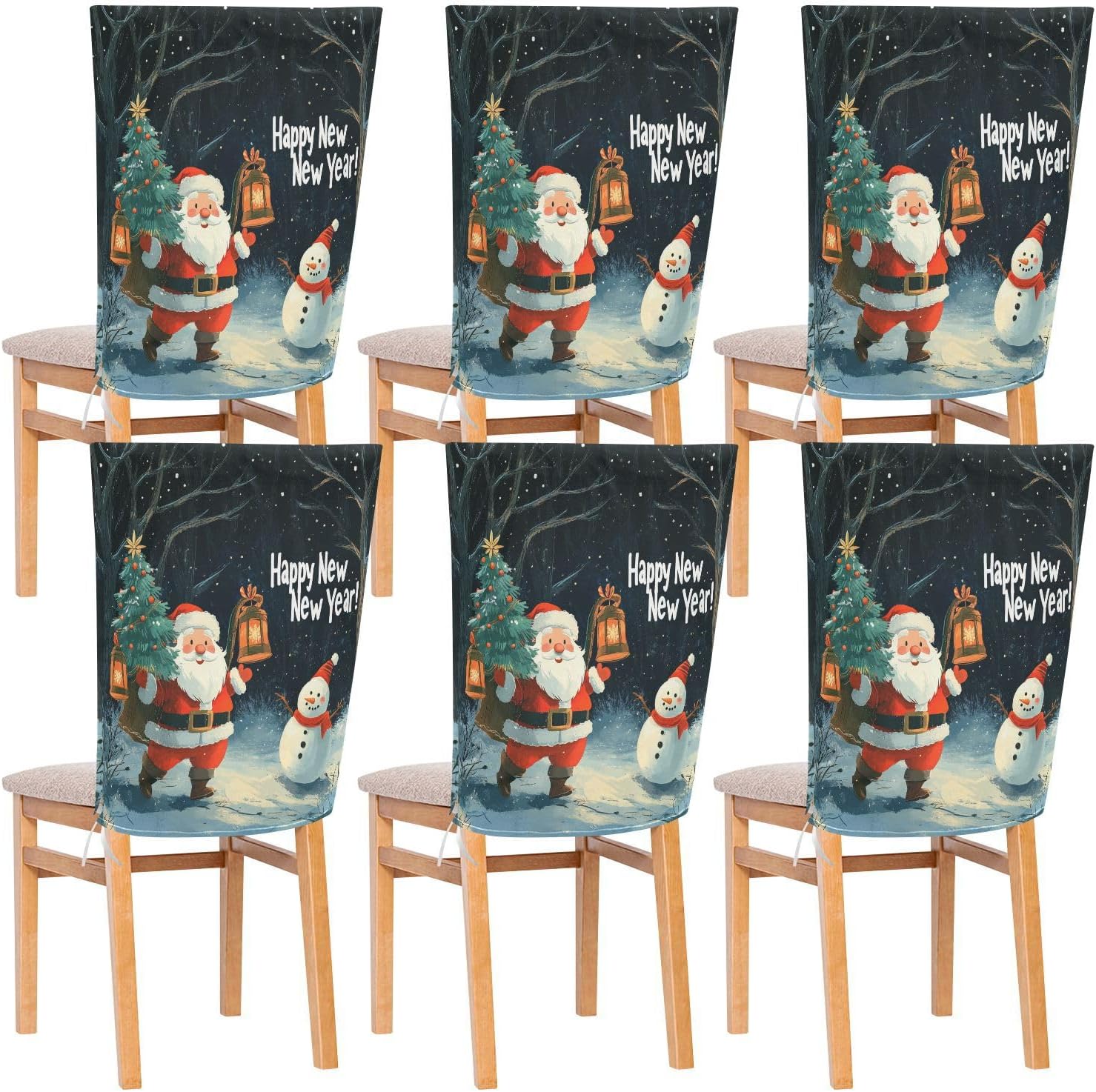 MNSRUU Christmas Snowman Chair Back Cover for Dining Room,Christmas Chair Slipcovers Set of 6, Santa Claus Chair Cover for Kitchen Hotel Holiday Party Decor,57