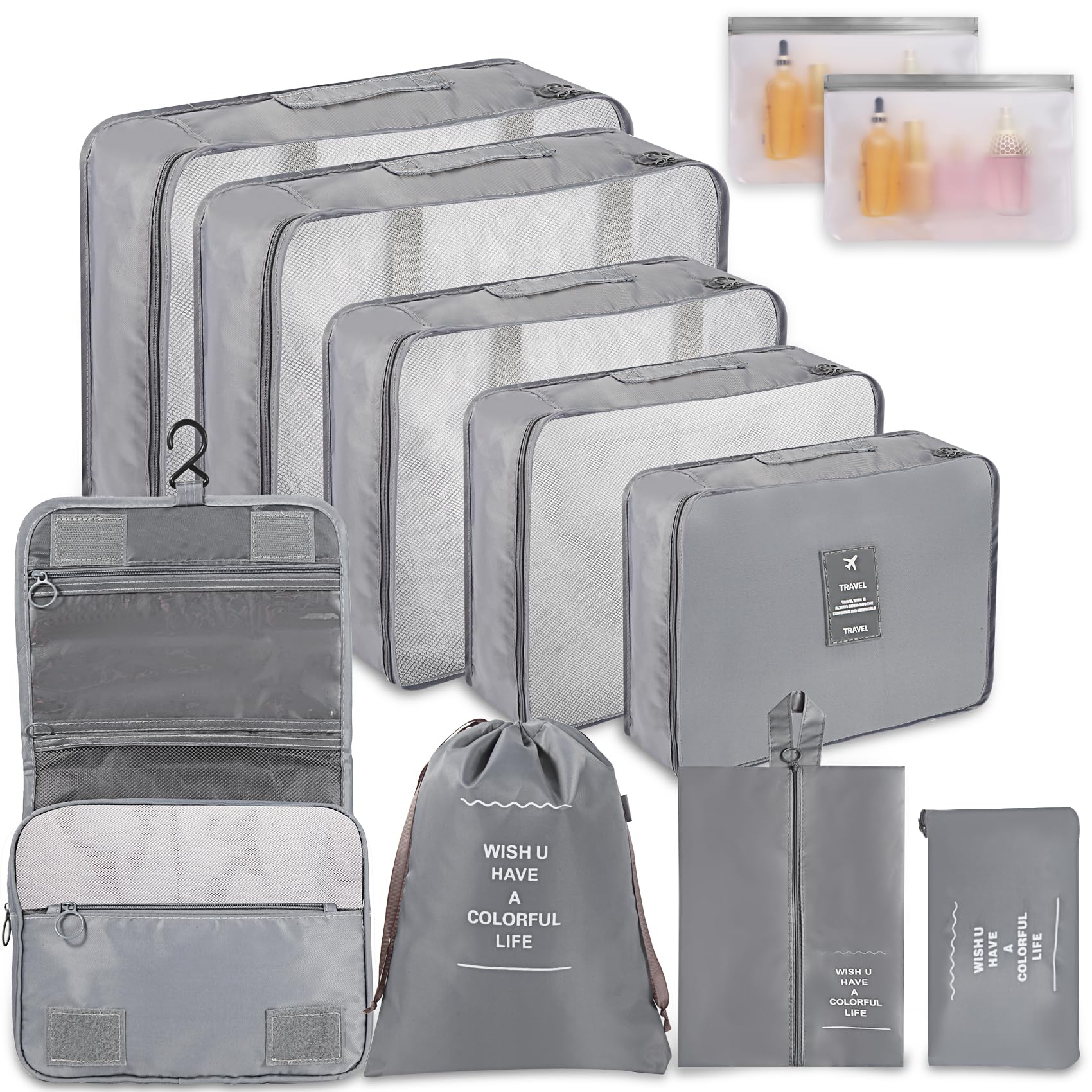 Set Organizer Valigia 12 Pezzi - Cubi Per Viaggio Impermeabili Grigio - Foto 2