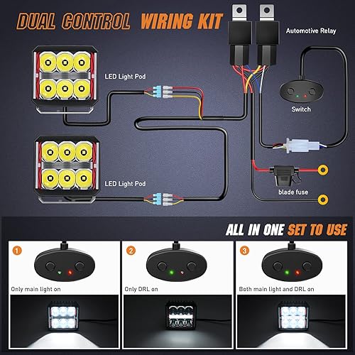 Miniatura 6 de Nilight Luces LED de 4 pulgadas con lente calefactada con DRL 60 W cuadrado Super Spot Light 16 AWG Kit de arnés de cableado para todoterreno,