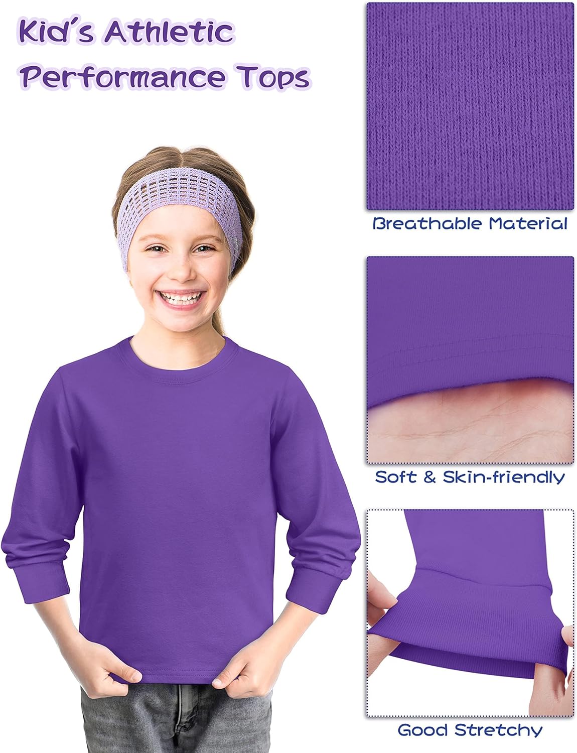 Cooraby 6 Pack Girls Boys Long Sleeve Shirt Thermal Performance Tops Stretch Color Undershirt Base Layer Cotton Top
