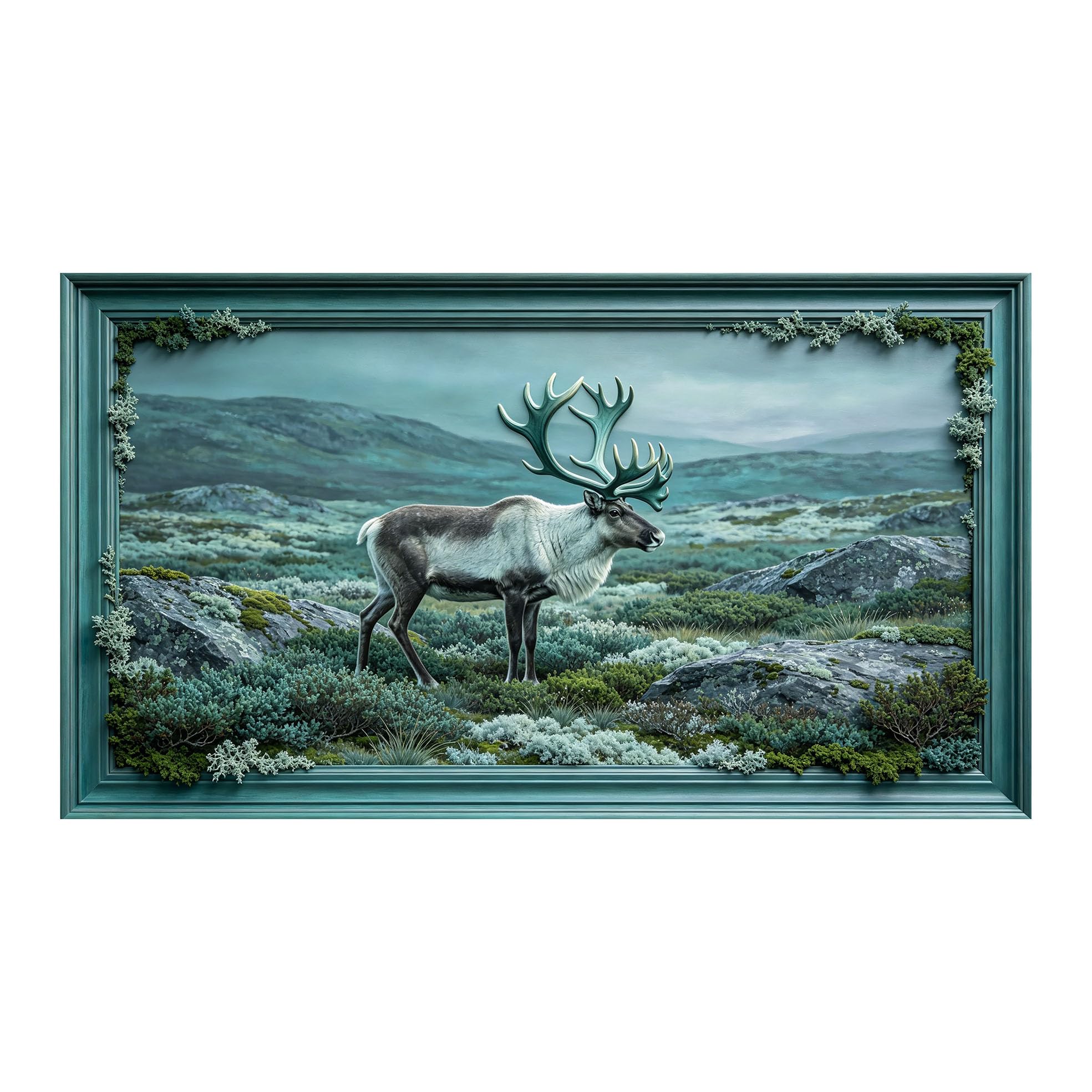 Yzpallescene 3D 3D Framed Wall Art 50cm×90cm Nordic Mountain Reindeer Landscape Oil Painting Large Size SelfAdhesive Removable Wall Decor Prints Artwork for Living Room Bedroom Office