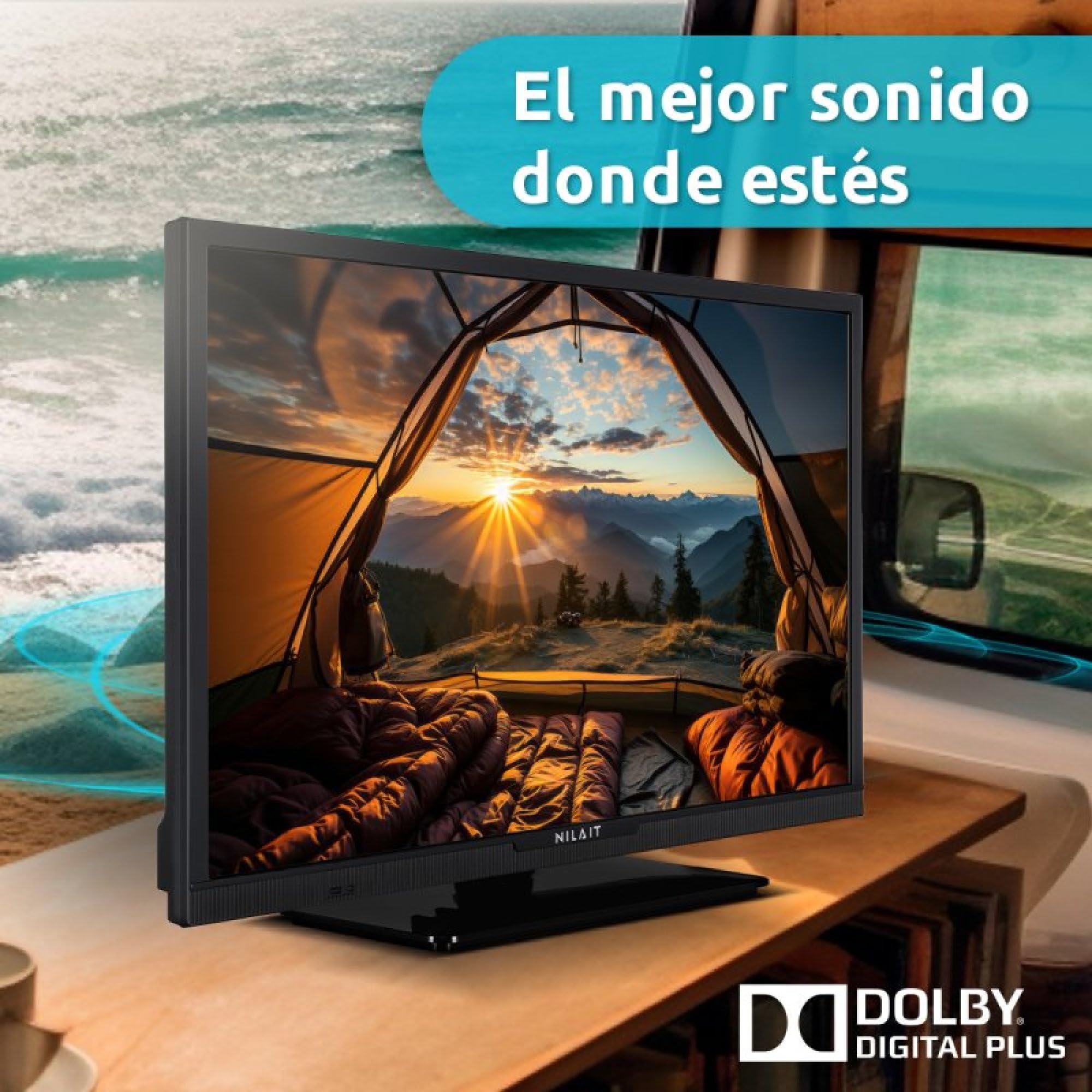 Nilait Prisma TV 24 Pulgadas HD Ready ELED, Televisor Compacto 12V Bajo Consumo, USB HDMI Grabador, Ideal Cocina Camping Autocaravana