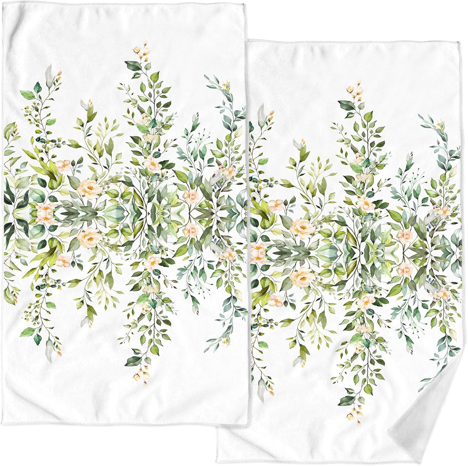 Accnicc Green Eucalyptus Hand Towels for Bathroom Set of 2 Decorative Sage Green Leaves Pink Floral Dish Kitchen Towels 16x27 Inch Botanical Plant Absorbent Soft Microfiber Bath Towel Hotel Decor