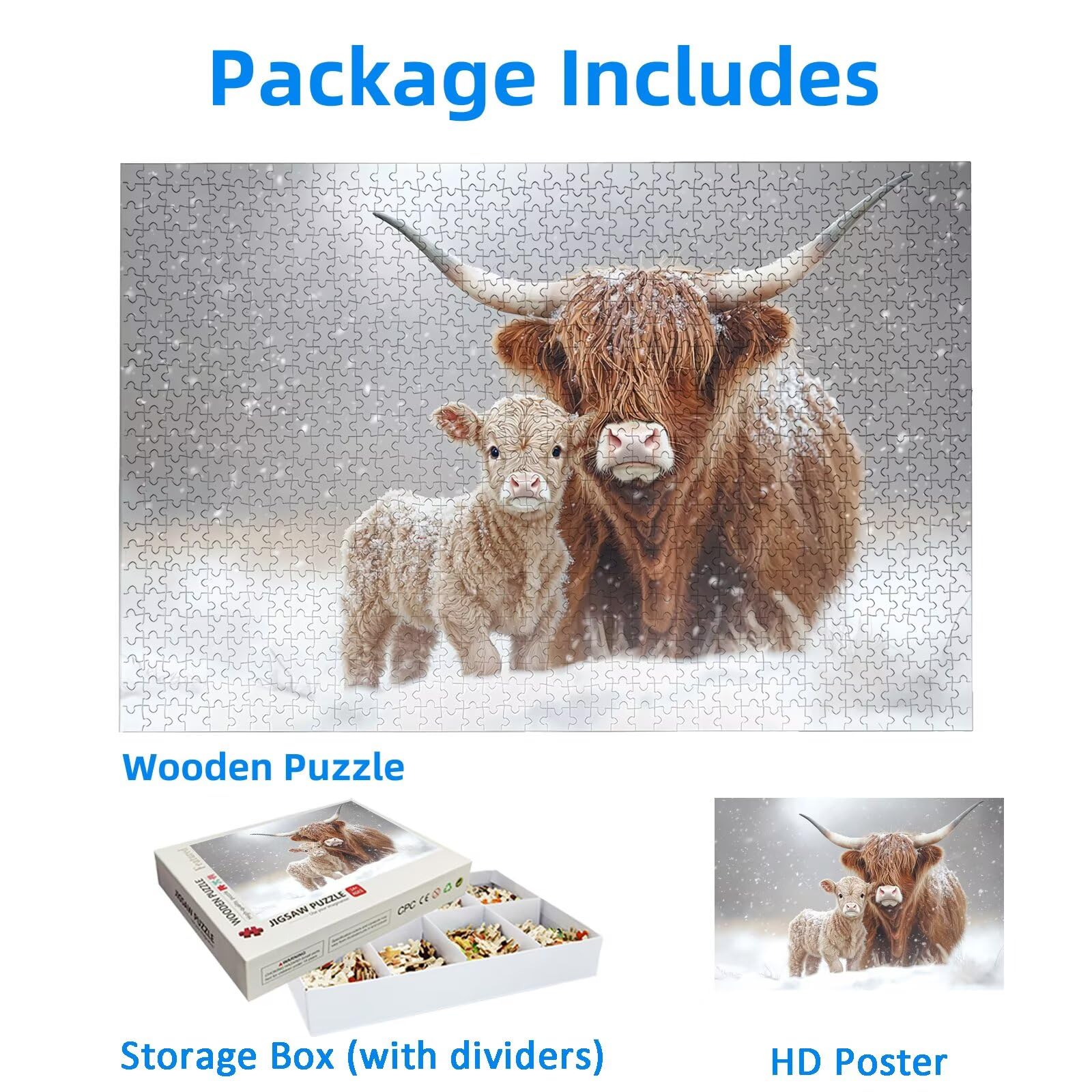 Puzzle 1500 Piezas, Puzzle Animal con Caja para Adultos, DIY Highland Cow Rompecabezas Madera para Adultos, 1500 Piezas Rompecabezas Desafiante, para Decoracion Hogar, Regalo Mujer/Hombres, -2444