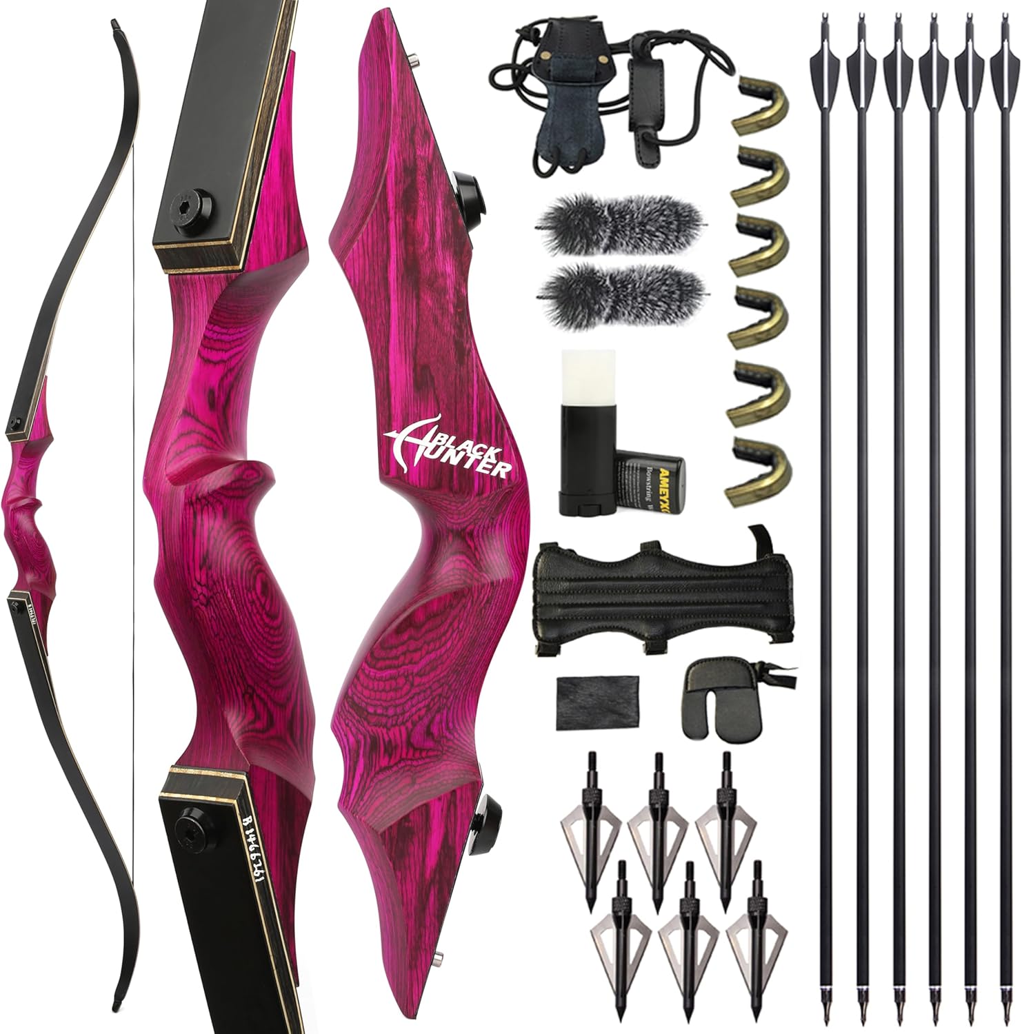 ZSHJGJR 60” Black Hunter Original Recurve Bow and Arrow Set 20-60lbs American Hunting Longbow Archery Bow Right/Left Handed for Outdoor Hunting Shooting Practice