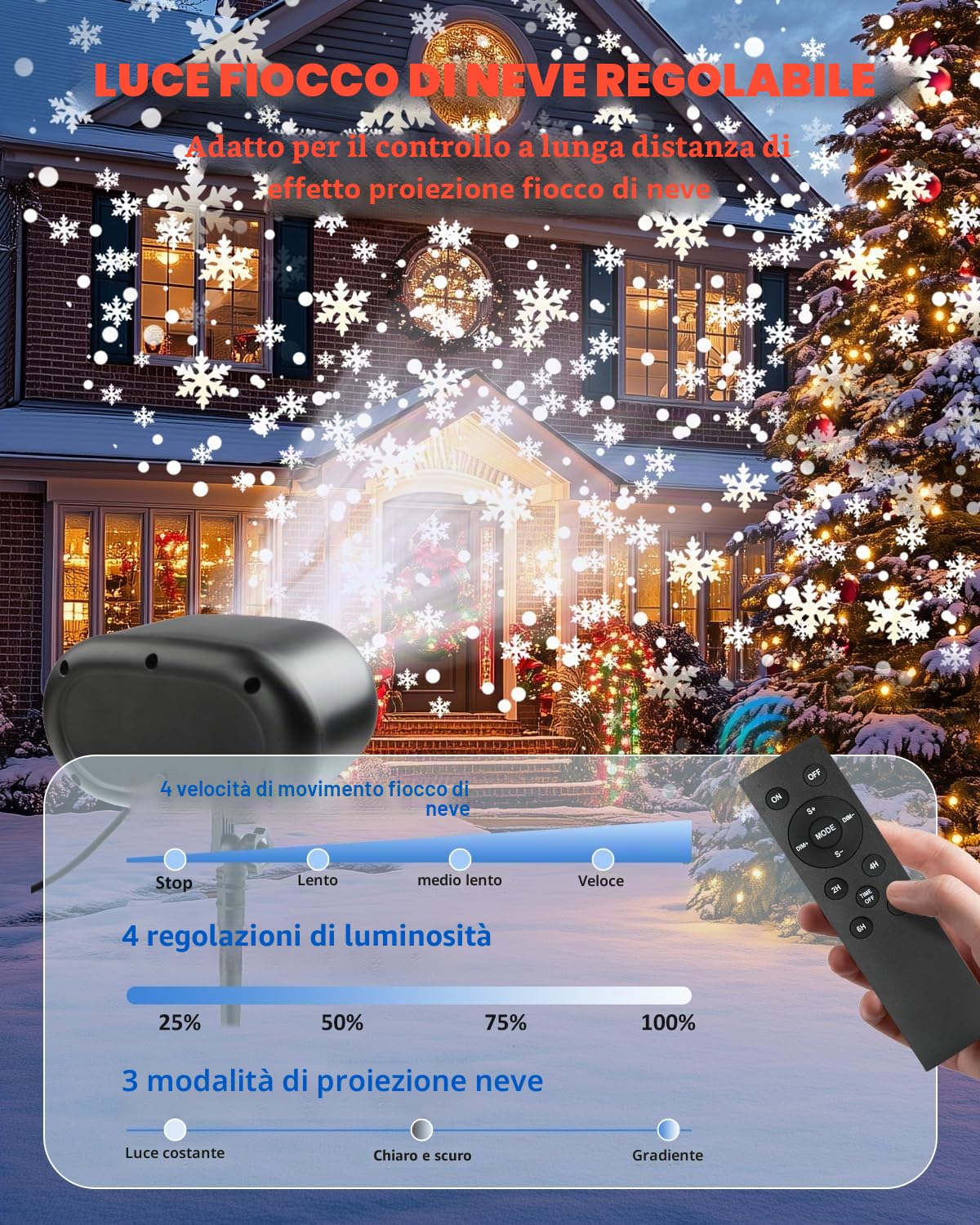 Proiettore di luci natalizie a forma di fiocco di neve, luce LED con telecomando, proiettore dinamico regolabile, IP65, impermeabile, per Natale, vacanze, matrimoni, giardino, patio, decorazione