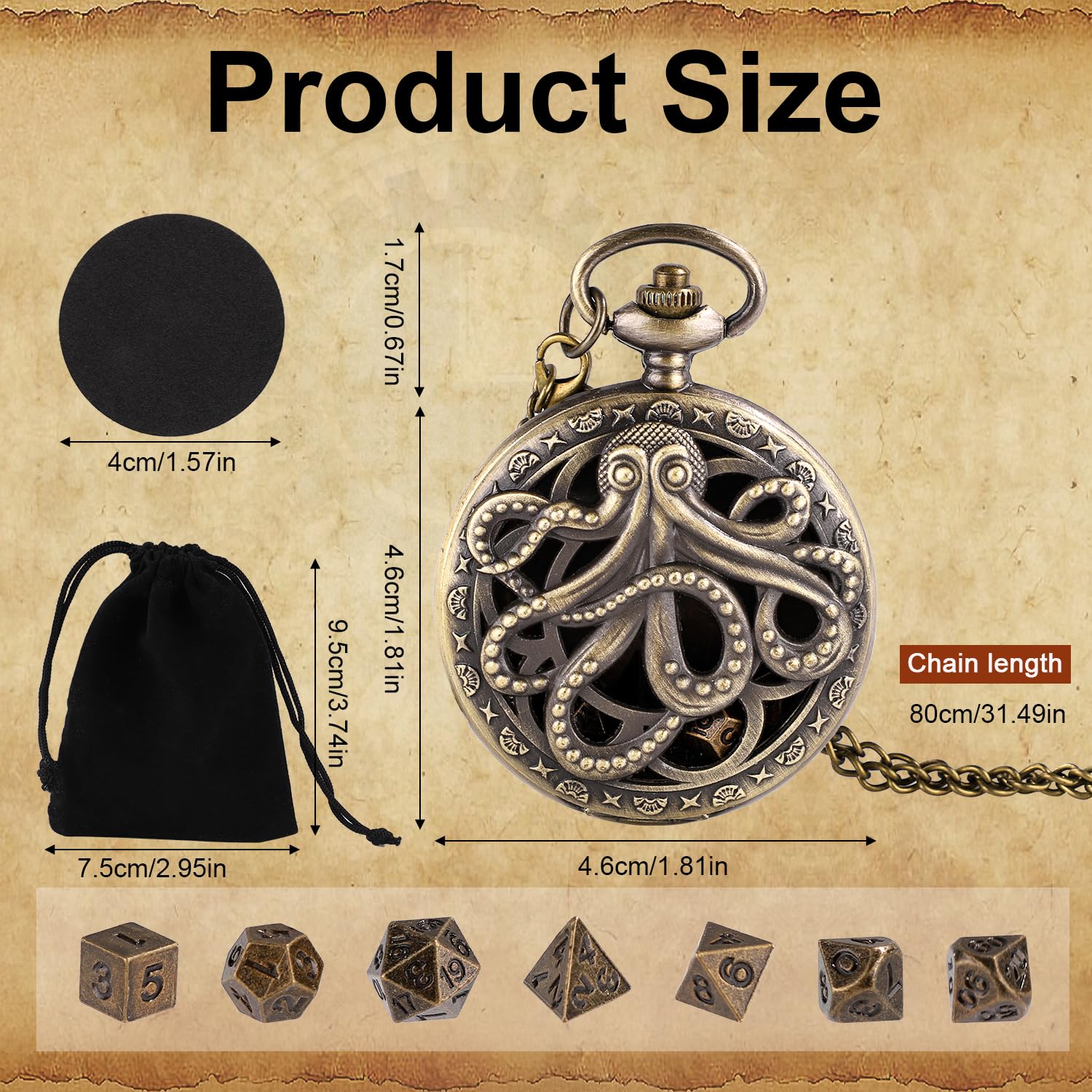 Zestaw Miniaturowych Kostek do DND, 7 Stylów Kostki z Koperta Zegarka Kieszonkowego Zestaw Wielosciennych Wzór Osmiornicy Kostek Metalowe Kostki Micro dla Rodziny i Przyjaciól