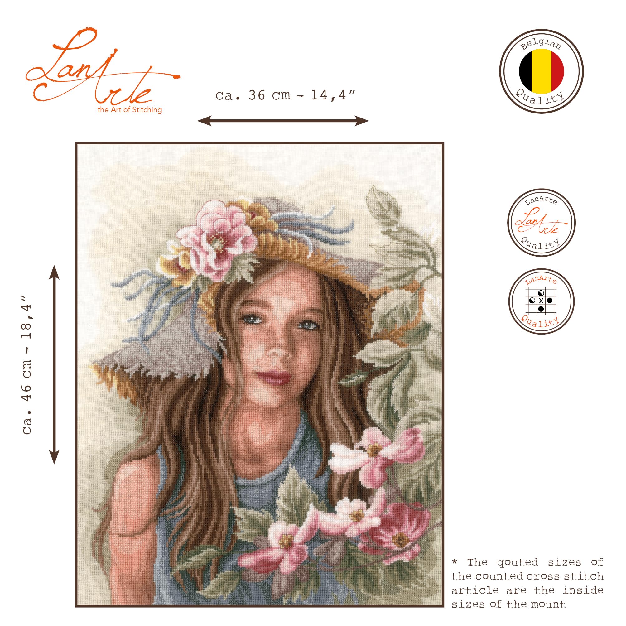 LANARTE Vervaco Point De Croix Compté Kit Tableau Complet Set Branche DE Rose De Broderie Loisir Créatif Maison Decoration Cadeau DIY Ca. 40 X 40 Cm Counted Cross Stitch Embroidery