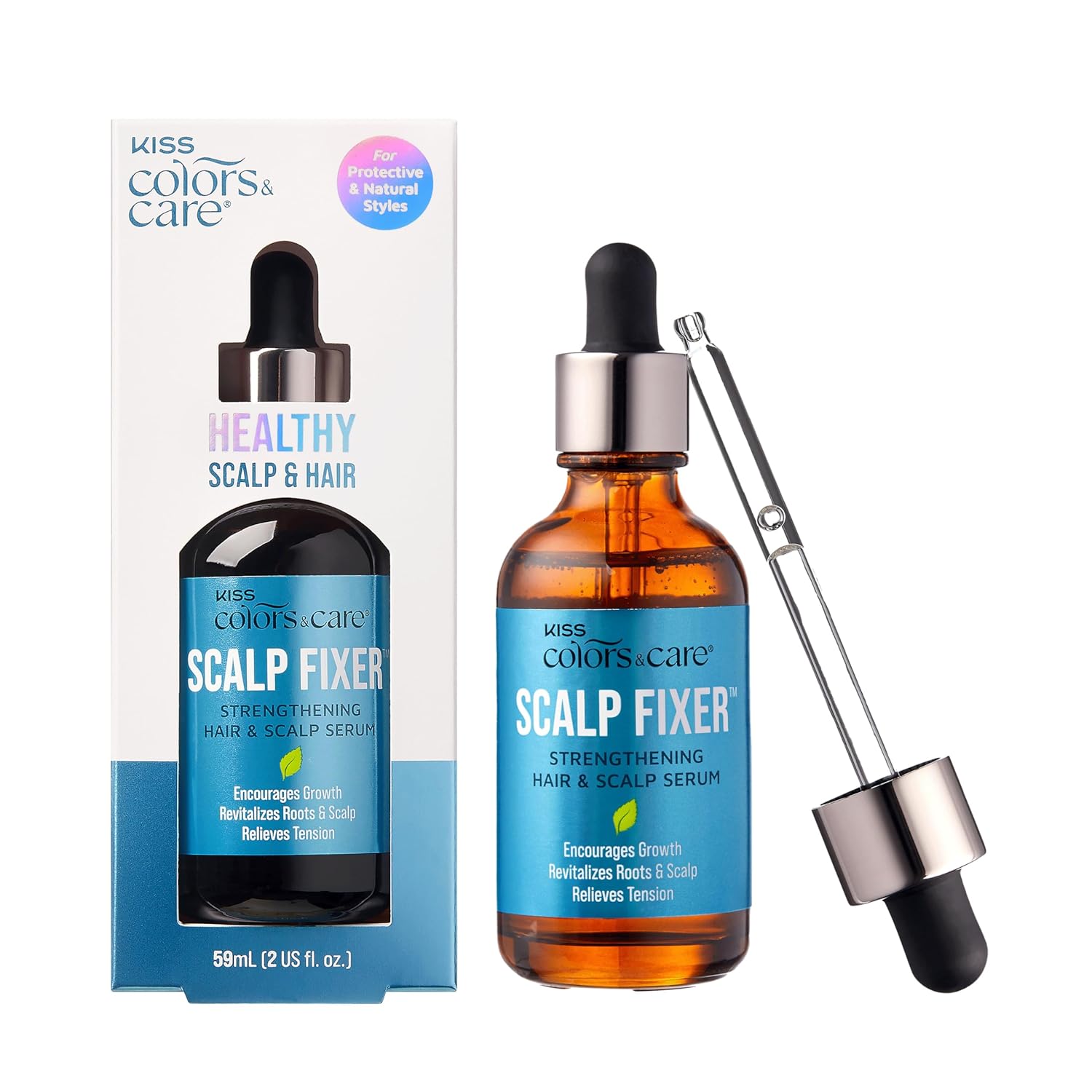 KISS COLORS & CARE Healthy Scalp Fixer Strengthening Hair & Scalp Serum, For Protective & Natural Styles, Encourages Growth, Revitalizes Roots & Scalp, Relieves Tension, 59mL (2 US fl. oz.)