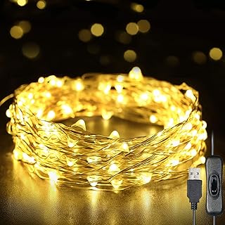 D-ec-deal 12 M Guirlande Lumineuse 120LEDs Lumières d'humeur avec Interrupteur USB IP65 Blanc Chaud Imperméable Fil d'argent pour Intérieur de Chambre de Mariage de Noël