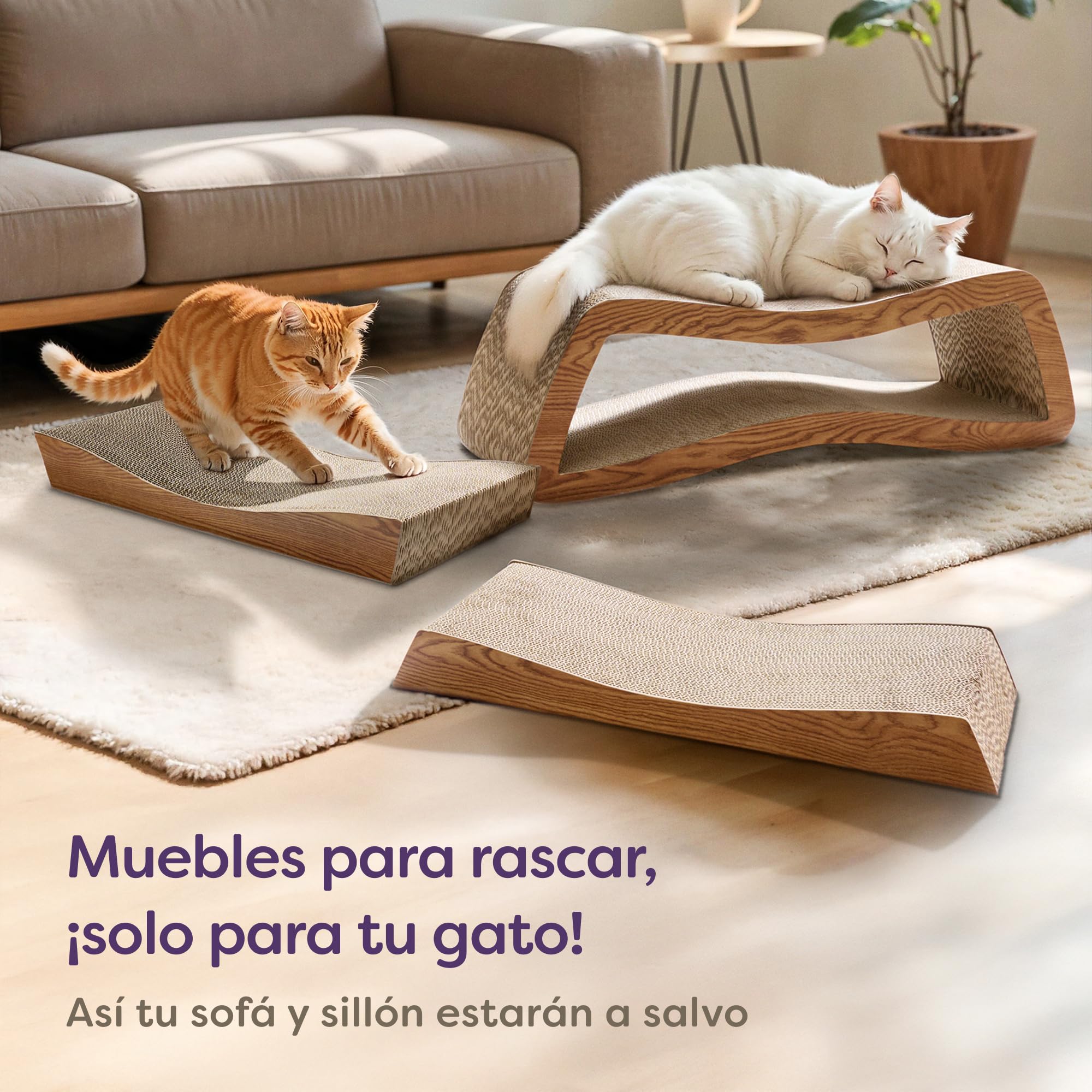 Knupis Rascador para Gatos 3 Piezas XXL 75 cm – Cartón Resistente para Cuidado de Uñas – hasta 2 Años de Uso – Ahorra Espacio – Protege Sofás y Muebles (Mountain- Marrón)