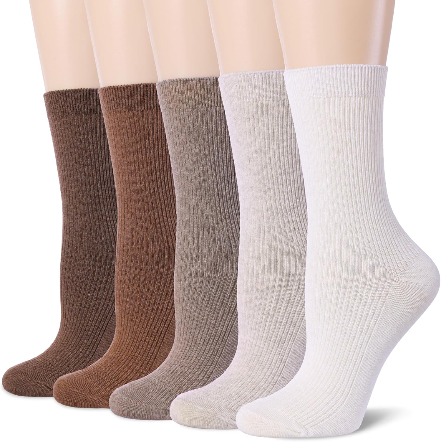 Tough Land Women’s Combed Cotton Socks 5 Pairs, Cozy Soft Crew&Ruffled Knit Ladies Socks for Casual Trouser Dress