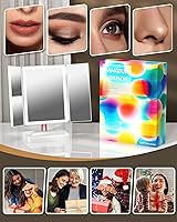 Vista 6 de Espejo de maquillaje iluminado, espejo de tocador regulable con luces, tres modos de iluminación de color y aumento 1X 2X 3X Pavo real B