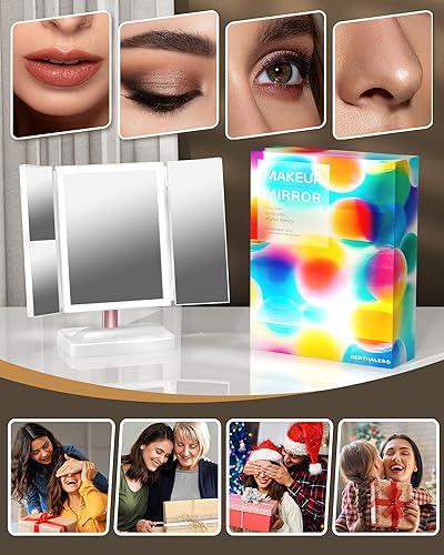 Miniatura 6 de Espejo de maquillaje iluminado, espejo de tocador regulable con luces, tres modos de iluminación de color y aumento 1X 2X 3X Pavo real B,Peacock