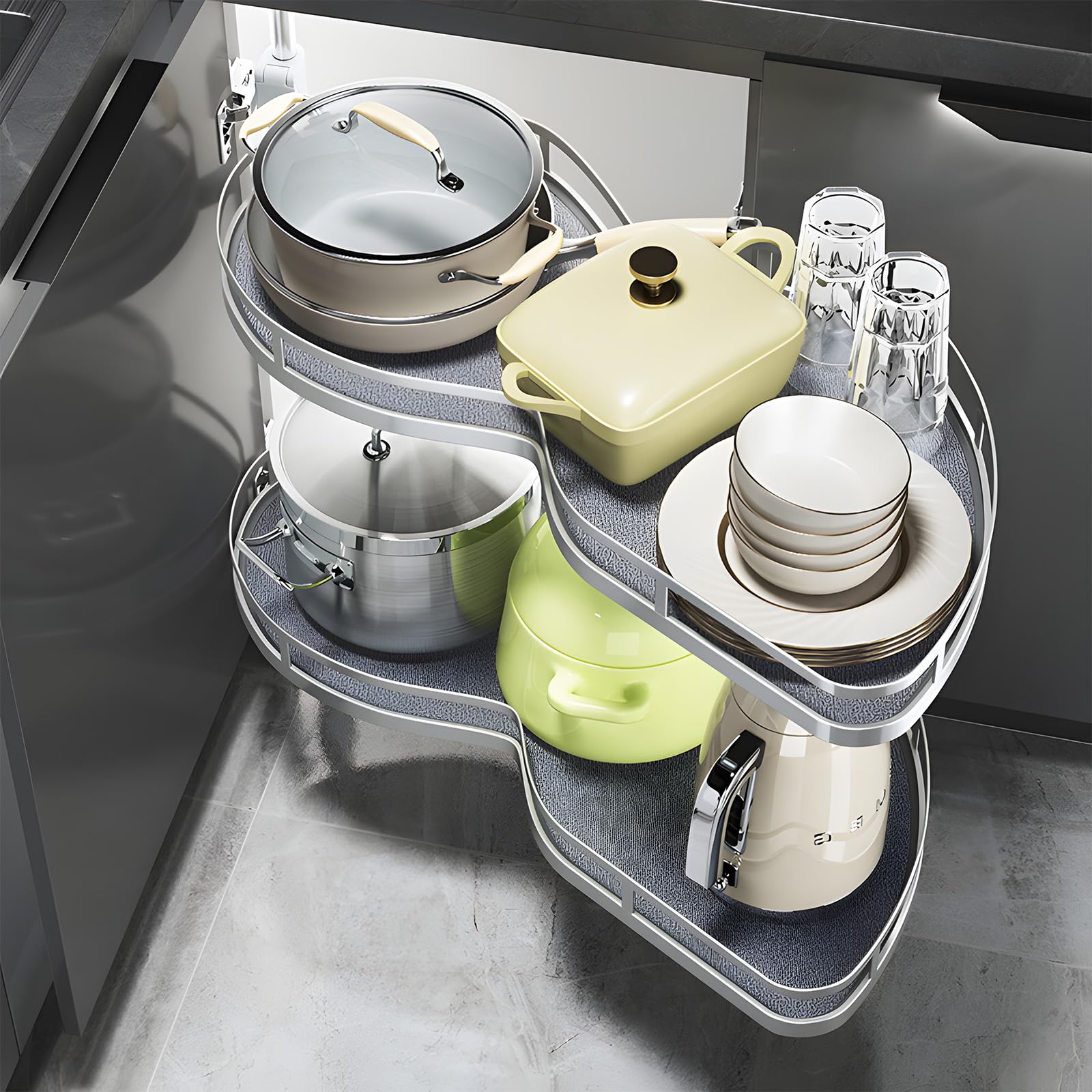 VinLeap Blind Corner Cabinet Pull Out 12",14", 16", 18" Opening, 2-Tier Shelf Kitchen Cabinet Organizer, Blind Corner Cabinet Organizer, Left/Right