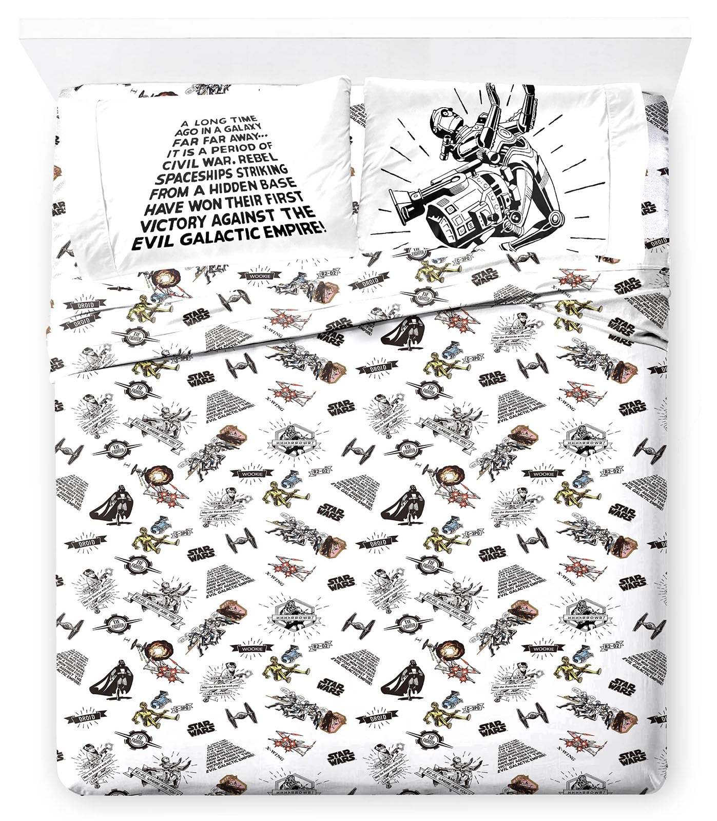 Jay Franco Star Wars Comic Book King Size Sheet Set - Super Soft 4 Piece Bedding Set - Microfiber Sheets Includes Reversible Pillow Covers