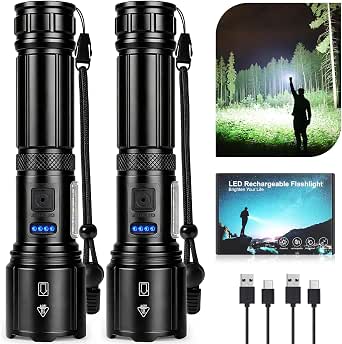 ZEUSFIRE Rechargeable LED Flashlights - 99,000 Lumens, 7 Modes, COB Work Light, Dual Pack