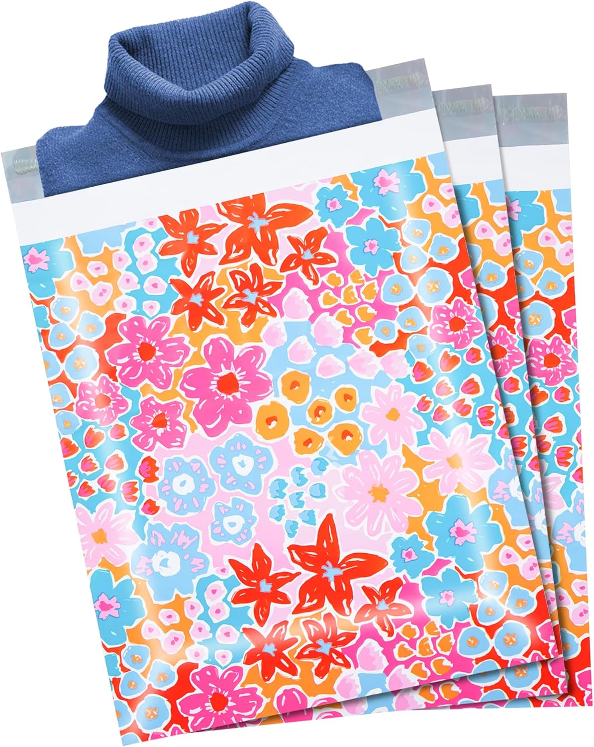 POLYSELLS 50pcs 12x15.5 Inches Poly Mailers Waterproof & Tear Resistant Mailing Envelopes, Cute Small Business Bags for Clothes, Gifts - Flowers