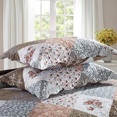 Miniatura 5 de HoneiLife - Juego de cama de dos piezas, tamaño individual, de microfibra, reversible, de retazos, estilo floral, para todas las estaciones, Mocha