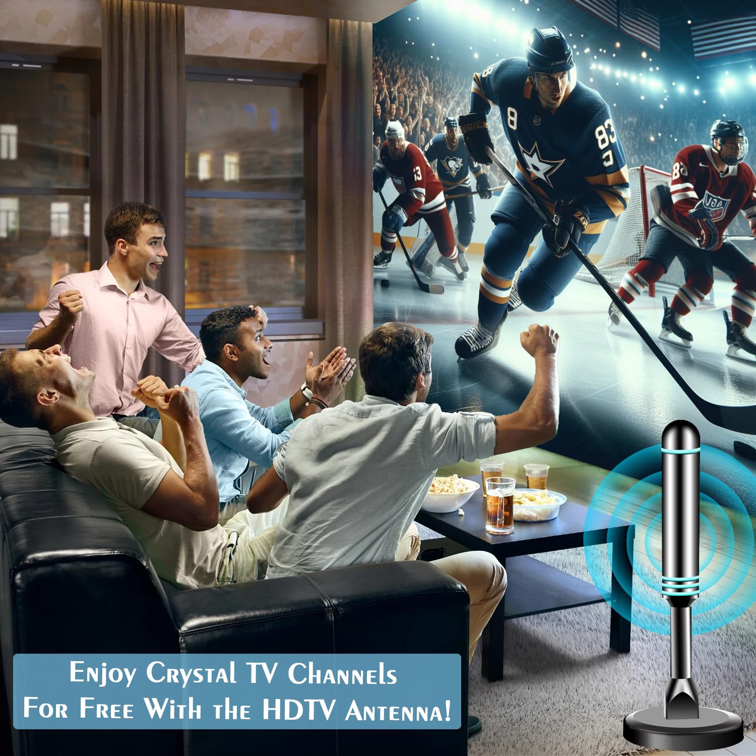 Antenna digitale per Smart TV da interni, antenna TV per canali locali, forte antenna TV con base magnetica per interni per una facile installazione, ricezione a lungo raggio per 4K 1080p, supporta