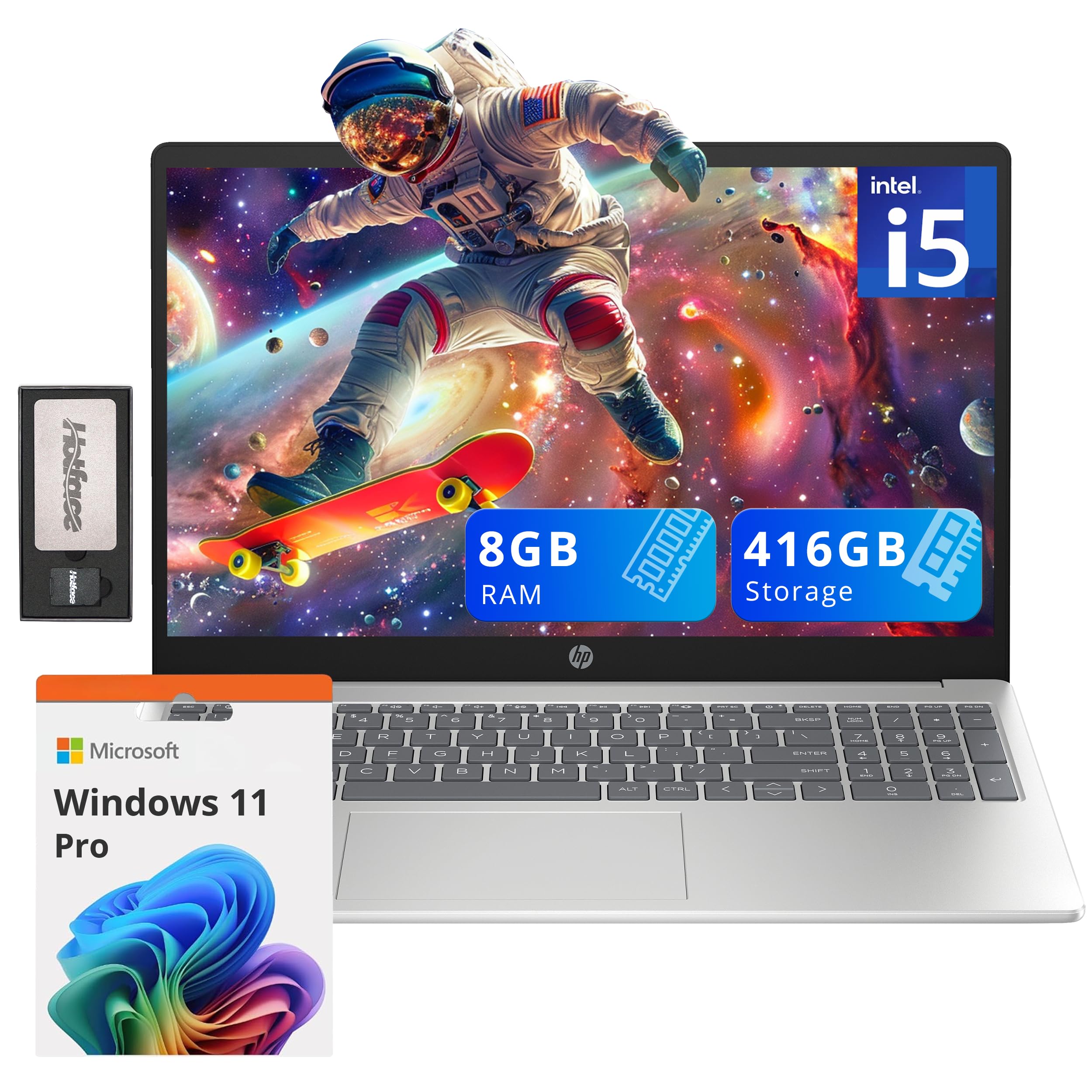 HP Pavilion 15.6" FHD IPS Anti-Glare Laptop, Intel i5-1235U, 8GB RAM, 416GB Storage(256GB SSD + 160GB Docking Station Set), Iris Xe Graphics, Num Pad, HD Webcam, Wi-Fi 6, Windows 11 Pro, Silver