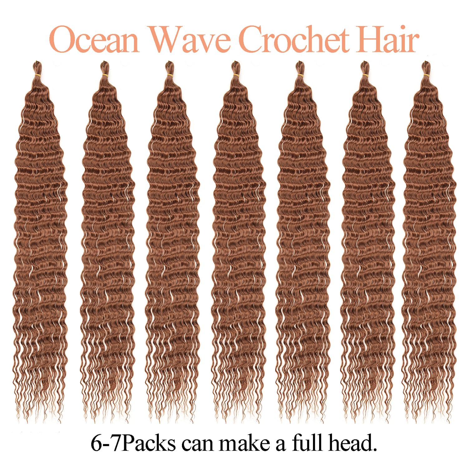 Mscat 24 Inch Ocean Wave 7Pack Crochet hair Extexsions Long Braids Brown Deep wave Synthetic hair Curly Braiding hair for Black Women 30# - Image 4