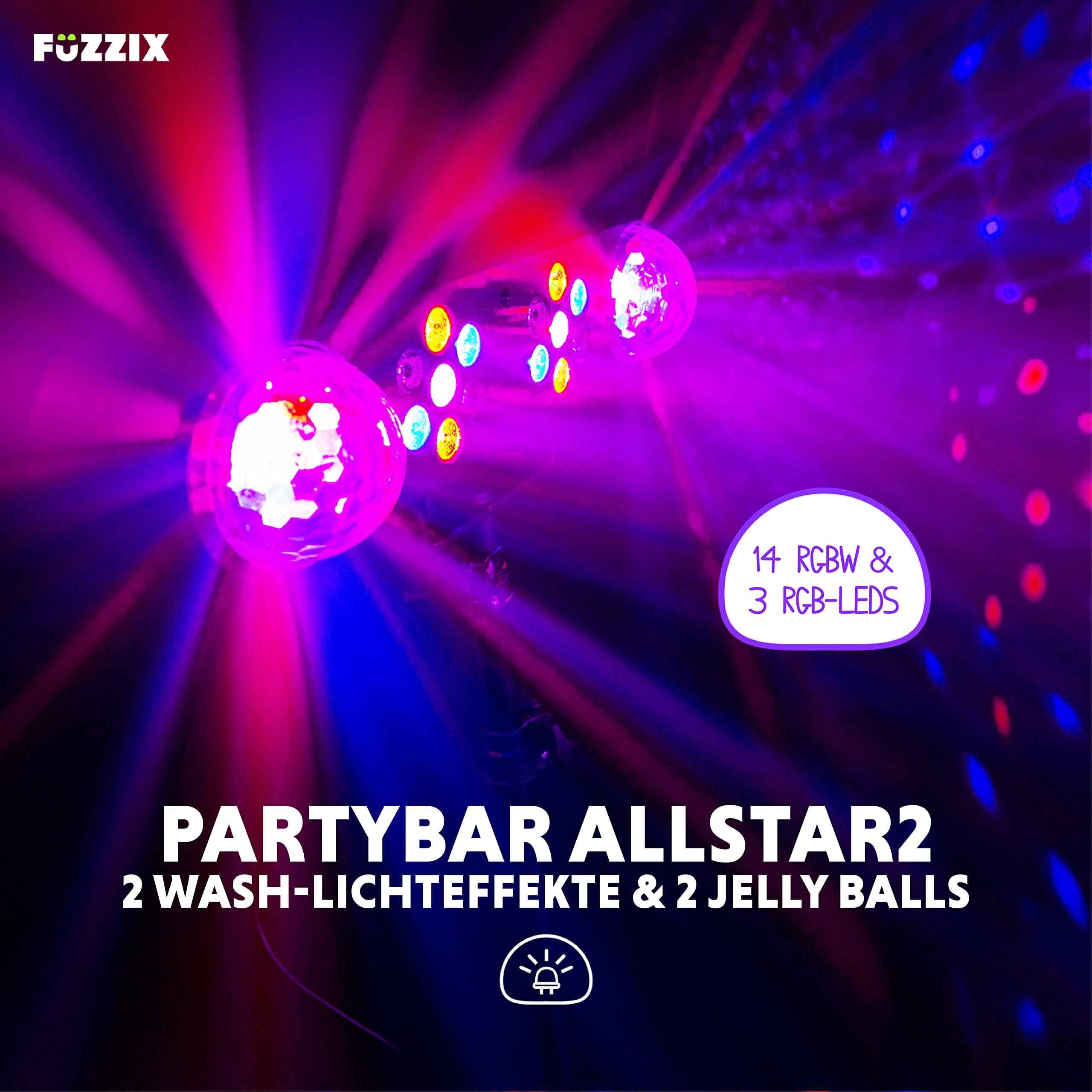 Fuzzix AllStar2 LED Disco Licht mit Fernbedienung, Discokugel und 2x PAR Partylicht Set, DJ Licht Stativ, Lichtorgel Musikgesteuert LED, Discolicht Partylicht, Mobile DJ Lichtanlage, Partybeleuchtung