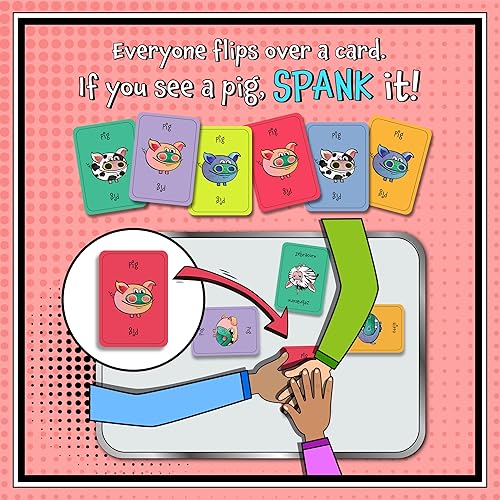 Miniatura 4 de Spank The Pig! - Divertido y divertido juego de cartas familiar para niños, adolescentes y adultos, divertidos juegos de ritmo rápido para 2 a 7