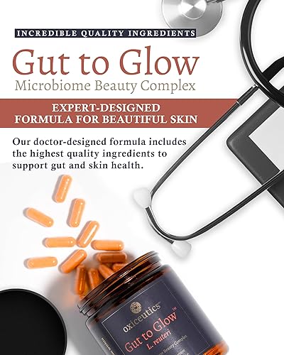 Miniatura 2 de Oxiceutics - Probióticos Gut to Glow l reuteri por el autor Dr. William Davis. Apoya el eje de la piel intestinal con colágeno marino y ácido